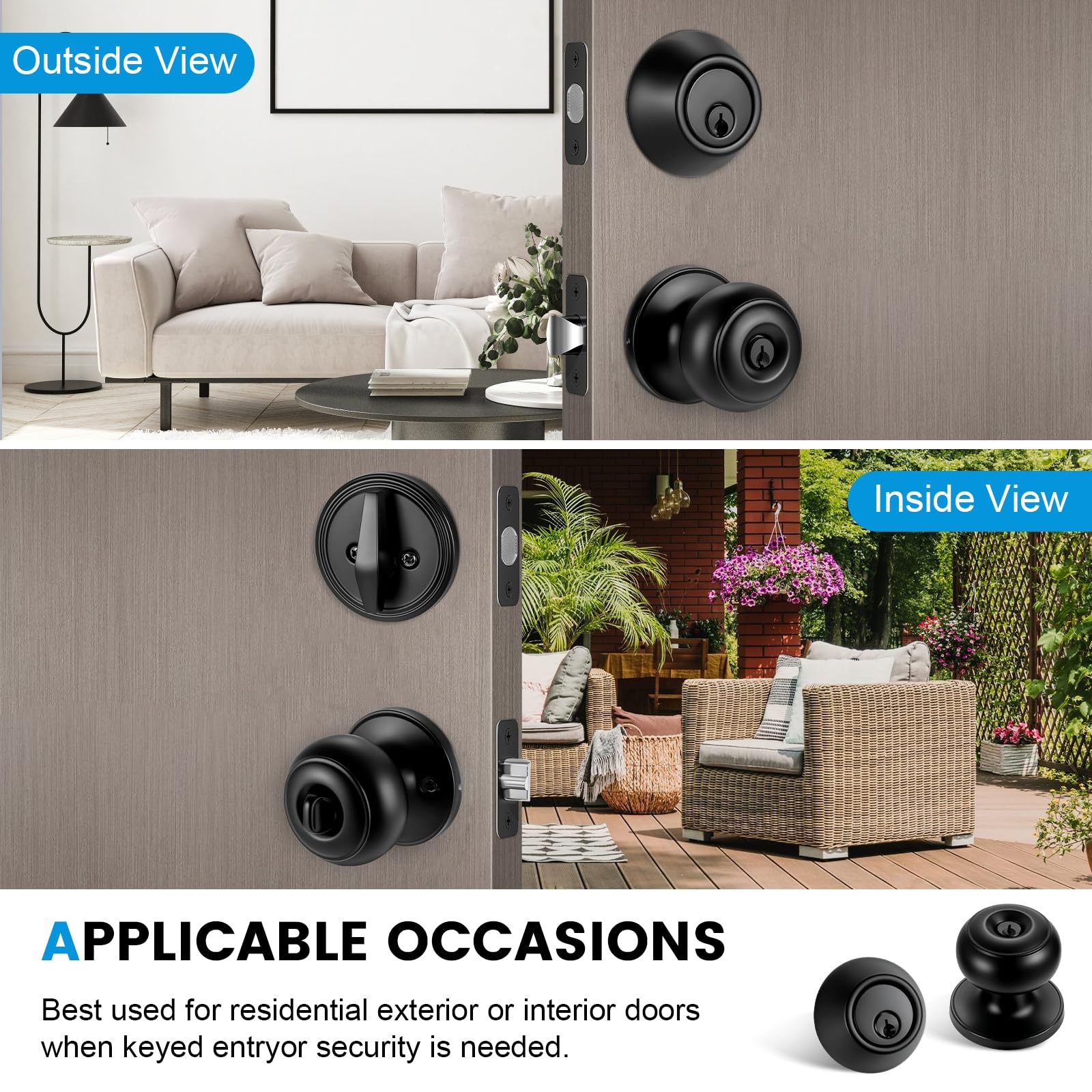 Plustool 4-Piece Front Door Lock Set - Matte Black -8