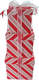 LAC Design Nested Boxes - Set of 3 Gift Boxes for Christmas and Holidays (Peppermint Stripes)