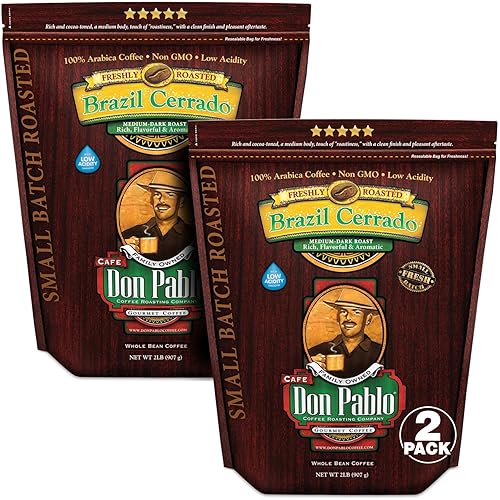 Miniatura 5 de Café gourmet Don Pablo de 2 libras cerrado de Brasil tostado oscuro medio café en grano entero granos 100 arábica baja acidez y sin OMG bolsa de 2