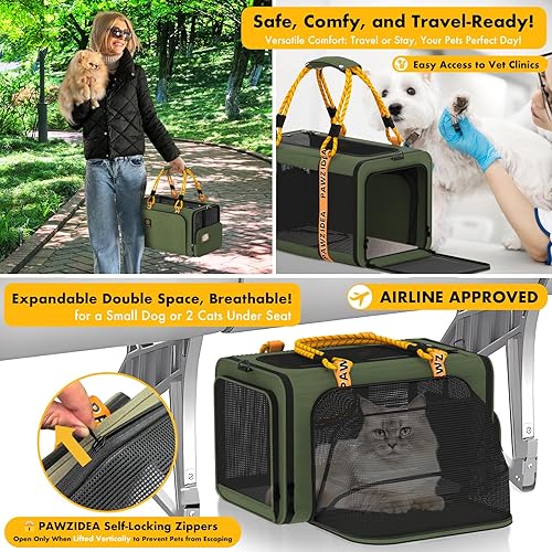 Vista 23 de PAWZIDEA Transportador de mascotas grande expandible con ruedas, 24 x 16 x 16 pulgadas para gatos de 2 a 4 gatos de hasta 55 libras, plegable