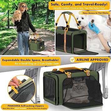 PAWZIDEA Expandable Rolling Cat Carrier with Wheels, Soft-Sided Pet Carrier