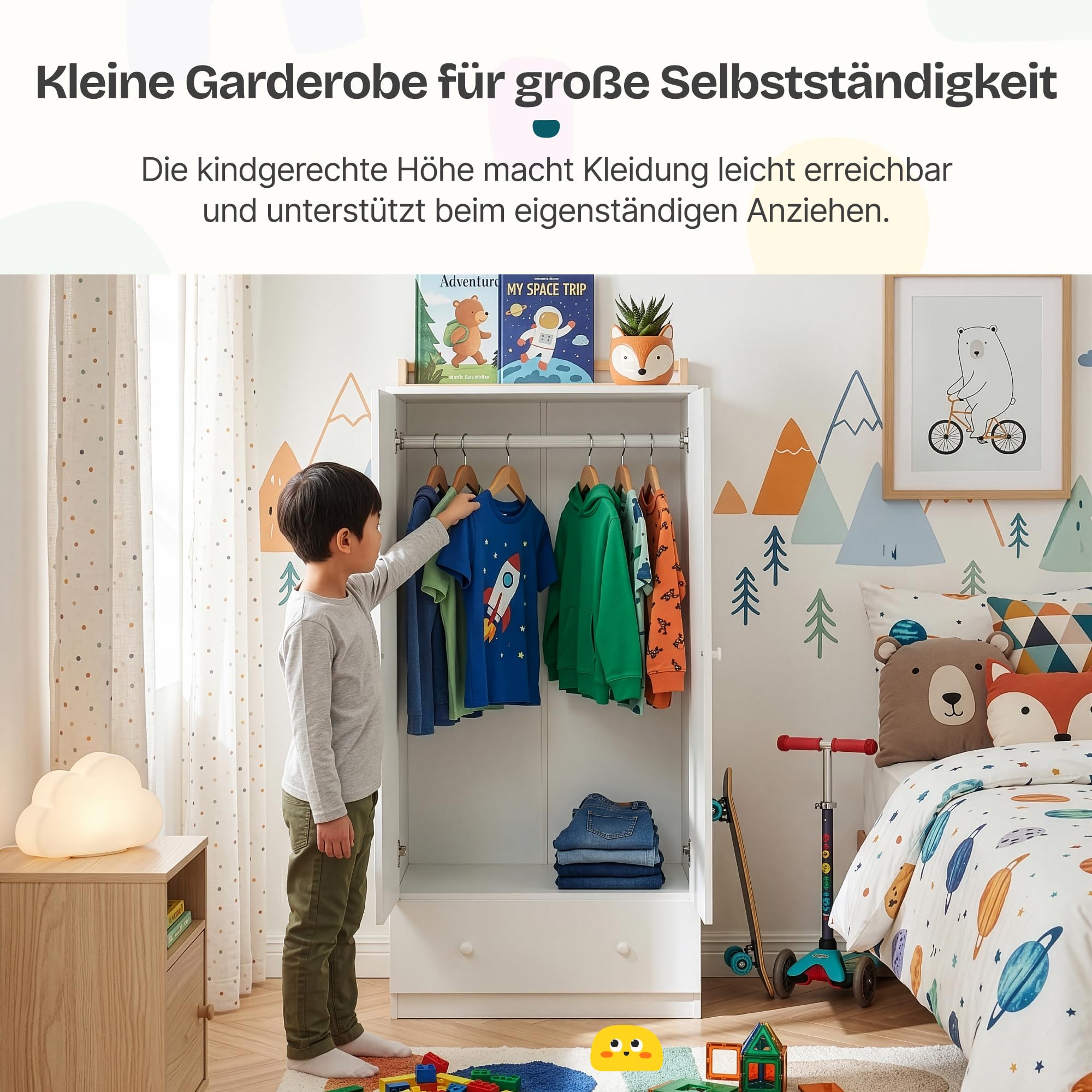 [en.casa] Kleiderschrank Kinder Beldinupp 123x60x40 cm Schublade Weiß