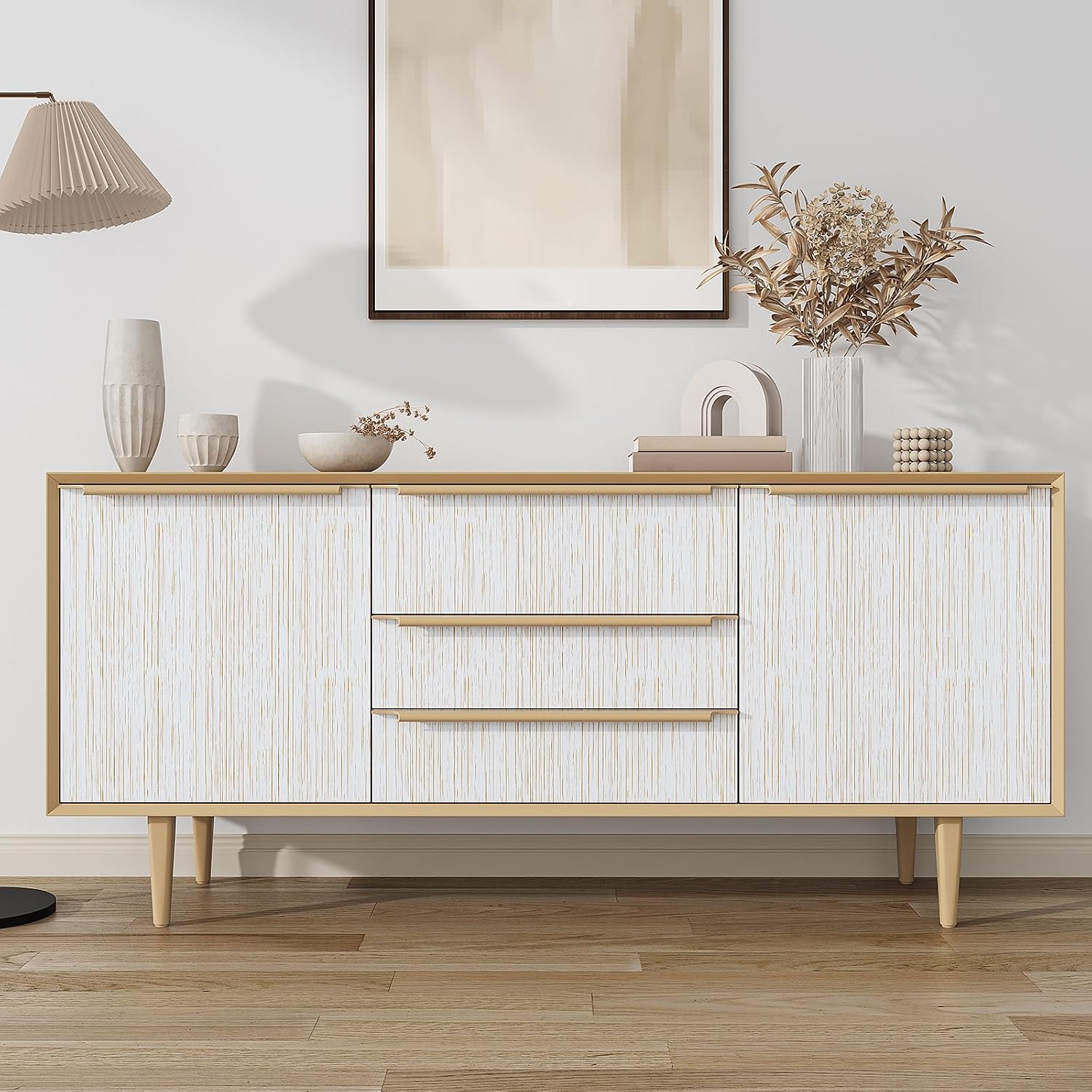 VEELIKE Gold White Grasscloth Peel and Stick Wallpaper Textured Grasscloth Wallpaper for Bedroom 15.7''x118'' Removable White Linen Wallpaper Prepasted White Contact Paper for Walls Cabinets Drawers