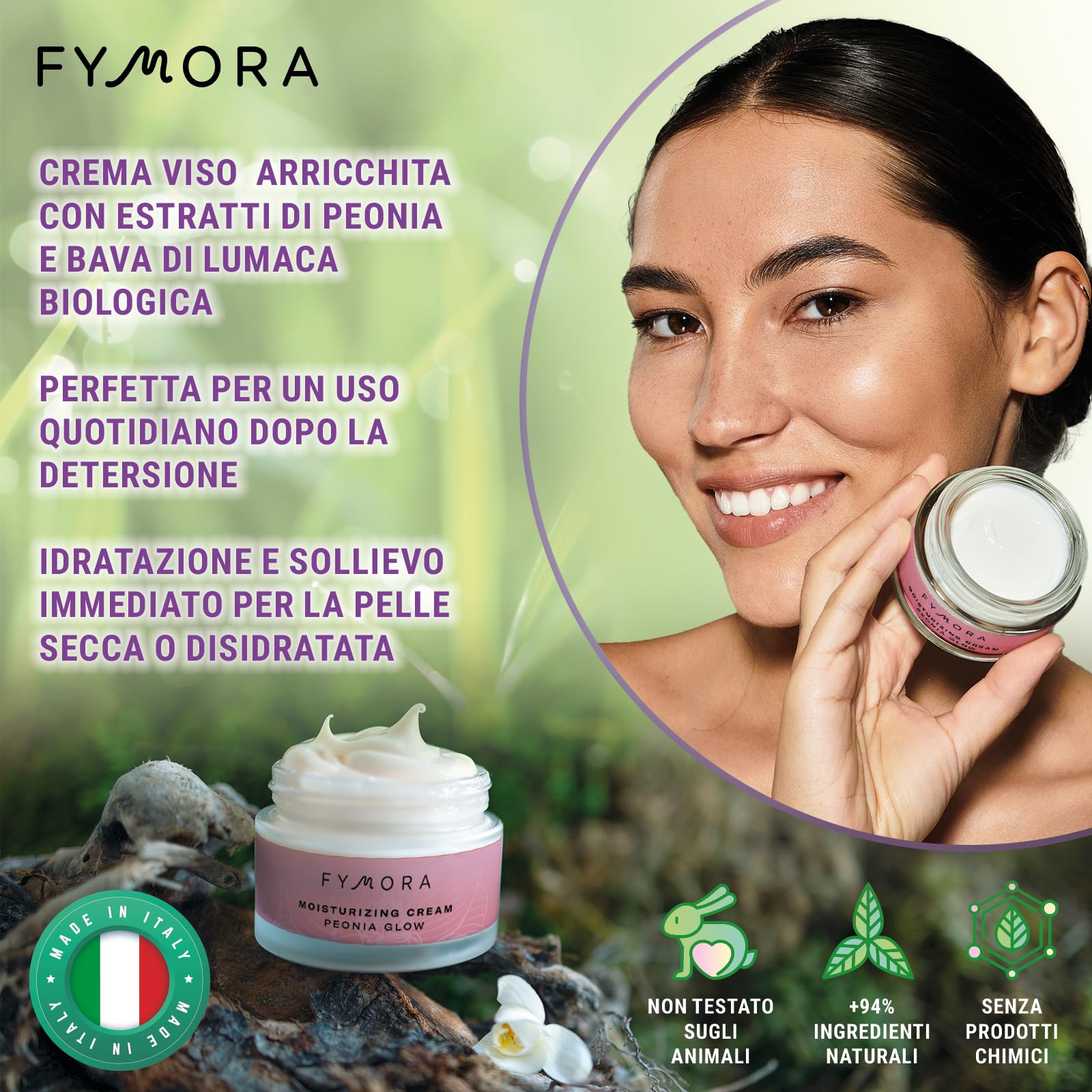 Fymora Crema Facial Hidratante Peonía Glow 50 ml, Crema de Día con Efecto Iluminador y Nutritivo para una Piel Radiante, Ideal para el Cuidado Facial Diario