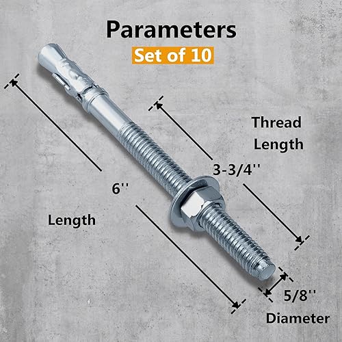 Miniatura 144 de Party Animals Anclaje de cuña de 3/8 x 5 pulgadas, 5 pernos de anclaje industriales cincados para cemento, hormigón