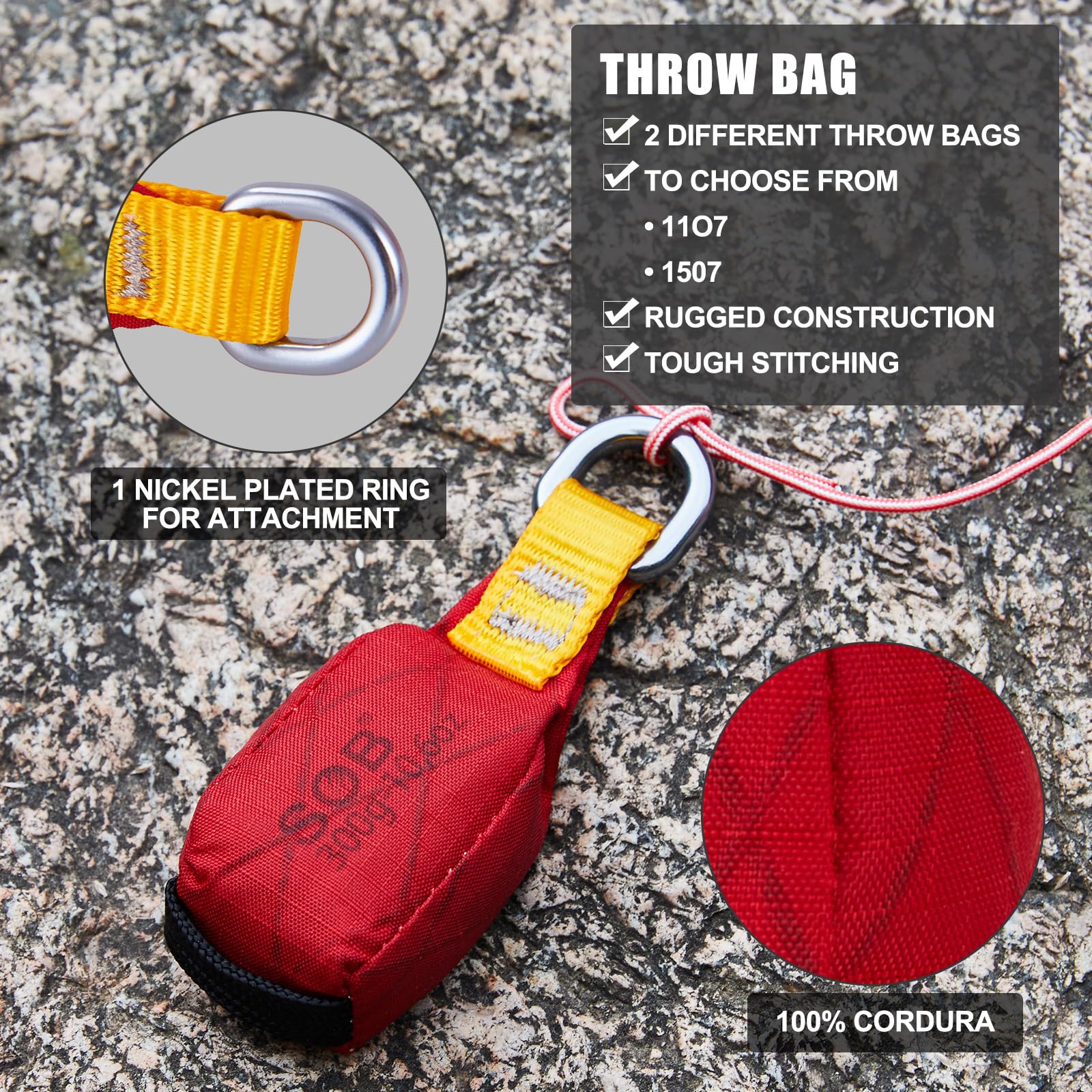 SOB Outdoor Sac de Lancer Poids pour Arboristes et Escalade - Lot de 2 avec Anneau en D, Pochette Polyvalente pour Rochers et Arbres (Sandbag d’Escalade)