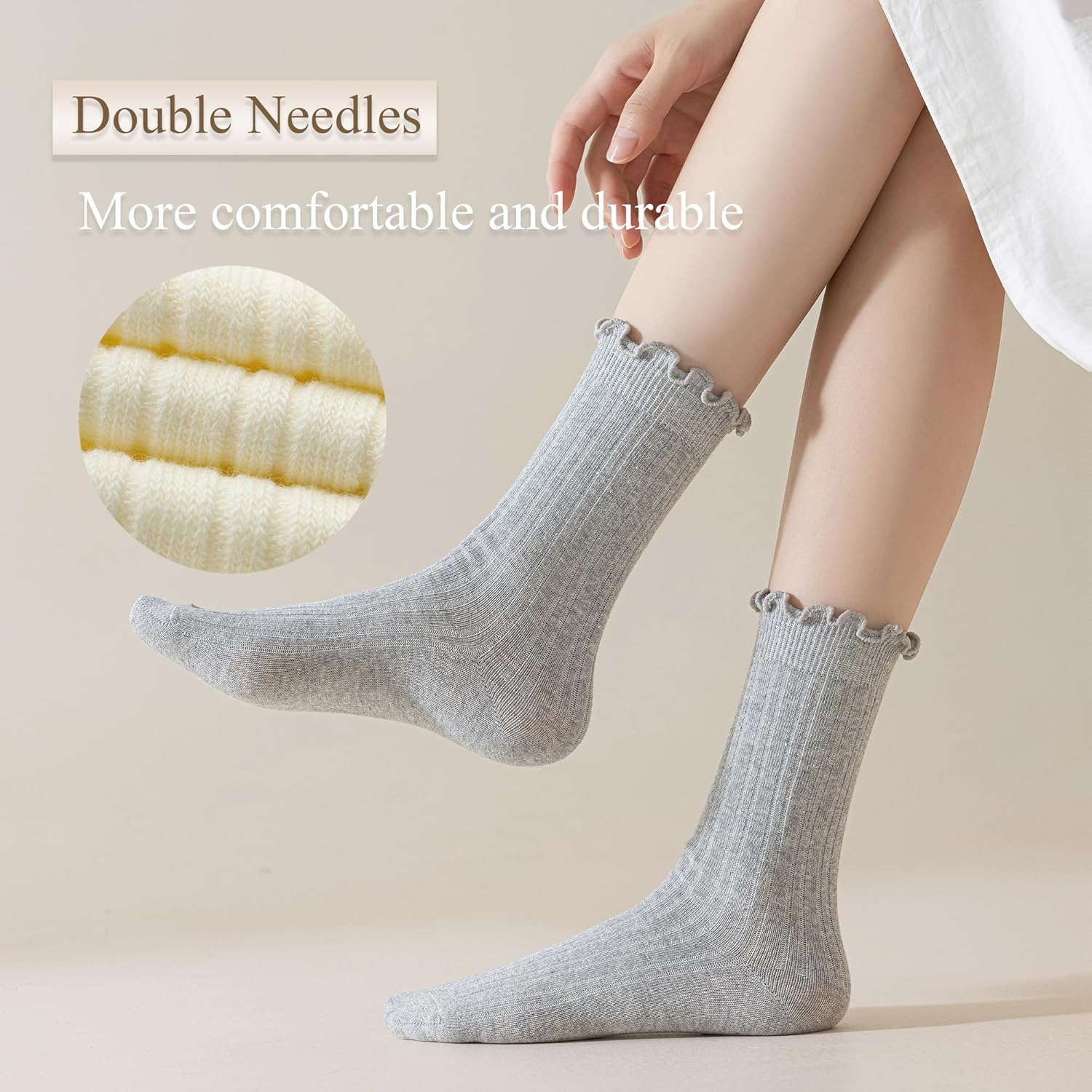 Women's Ruffle Socks - Crew Cotton Ankle Socks, Frilly, Ribbed, Ultra Soft, Lettuce Green, 6 Pack - Image 4