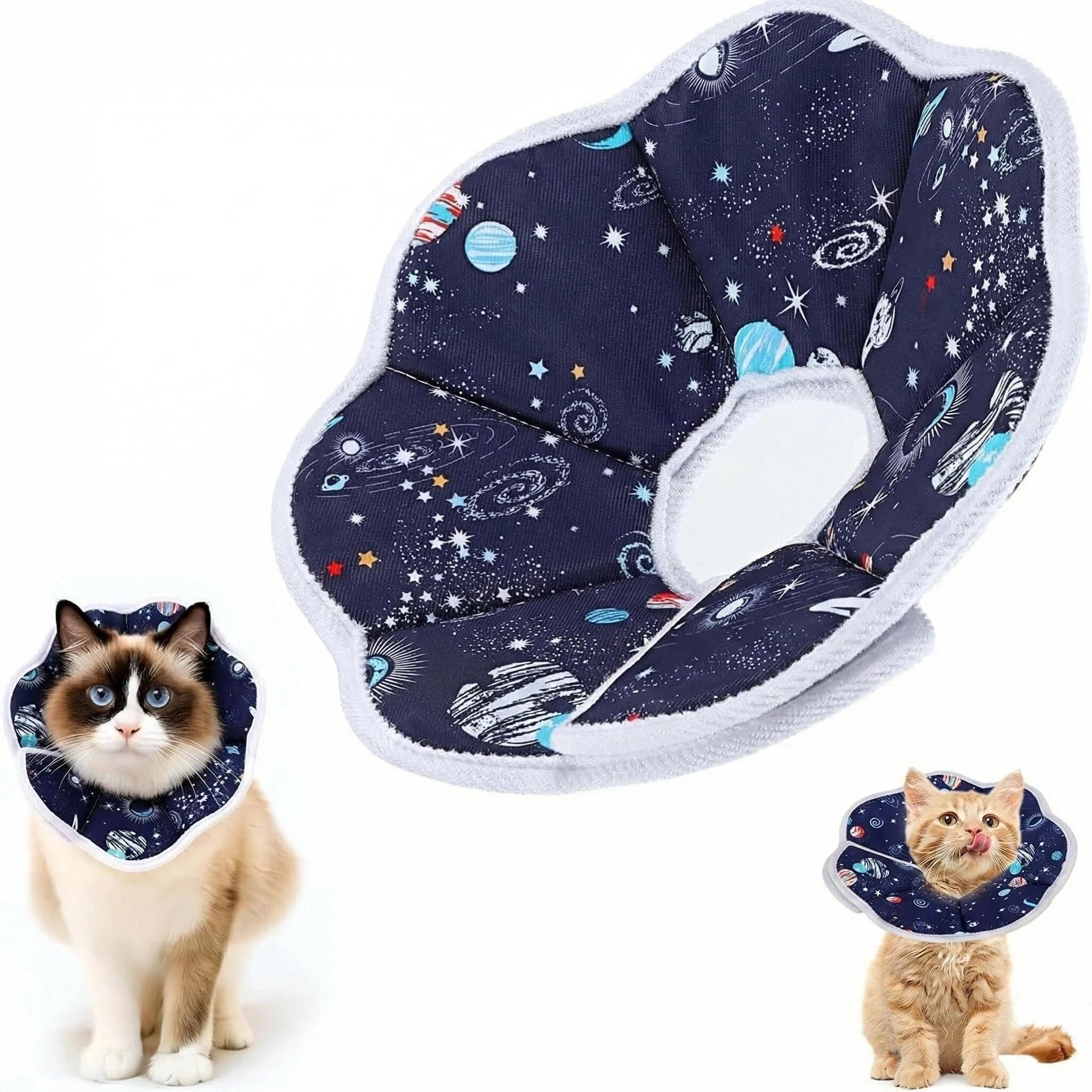 FeiatPogra Cat Cone Collar Adjustable, Soft Recovery Collar for Cats and Small Dogs to Stop Licking After Surgery, Grooming, Bathing - Lightweight, Comfortable Donut Collar (Blue)
