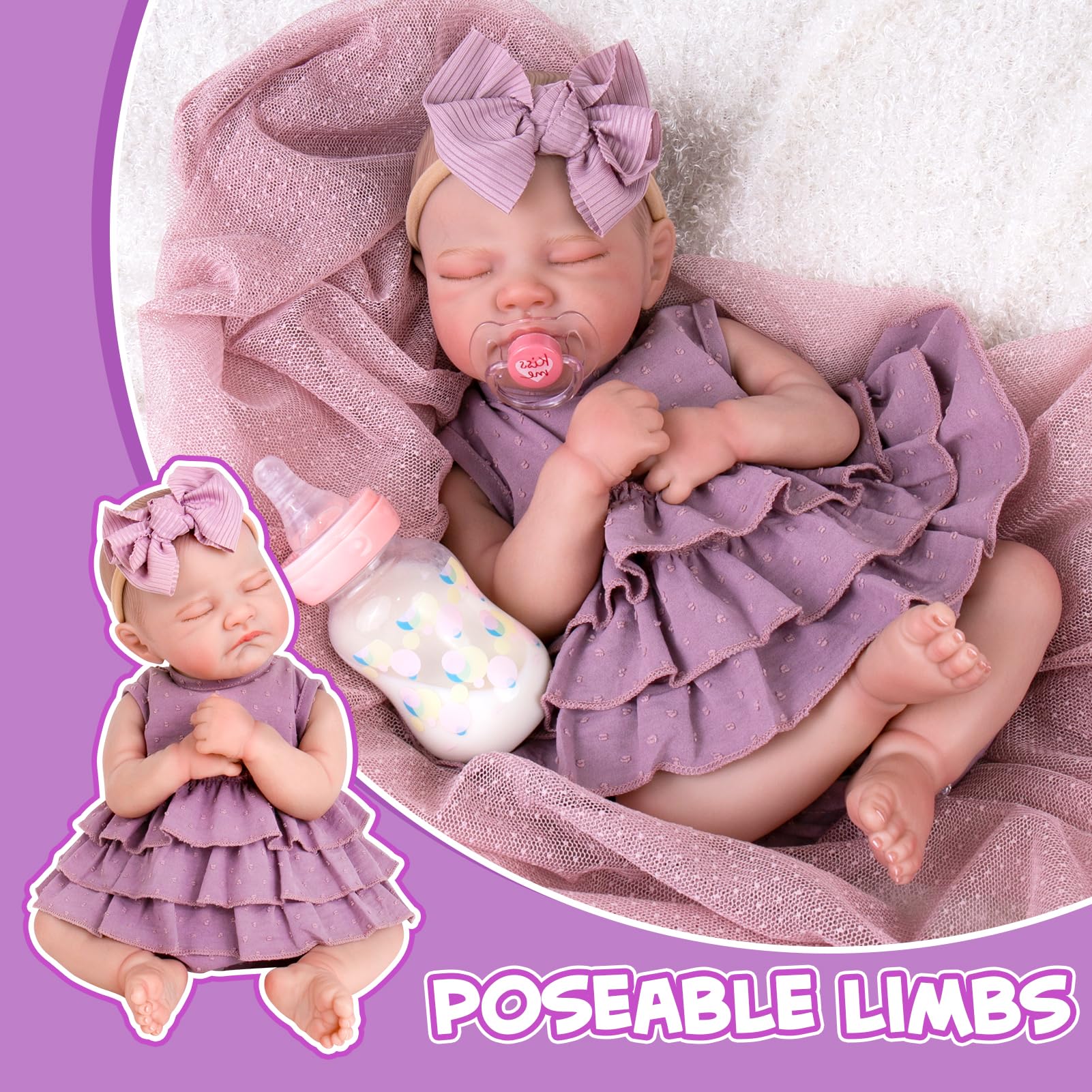Muñecas realistas de bebé recién nacida, muñeca recién nacida realista de 20 pulgadas con extremidades posables y kit de alimentación, juego de regalo de muñeca Reborn de la vida real con peso 6