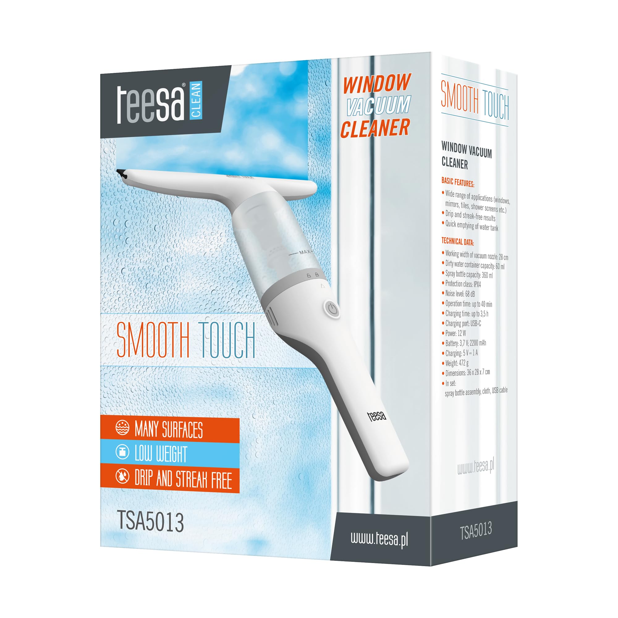 Teesa Myjka Do Okien 12 W Smooth Touch Dysza 28 cm Szerokości Akumulator 2200 mAh TSA5013