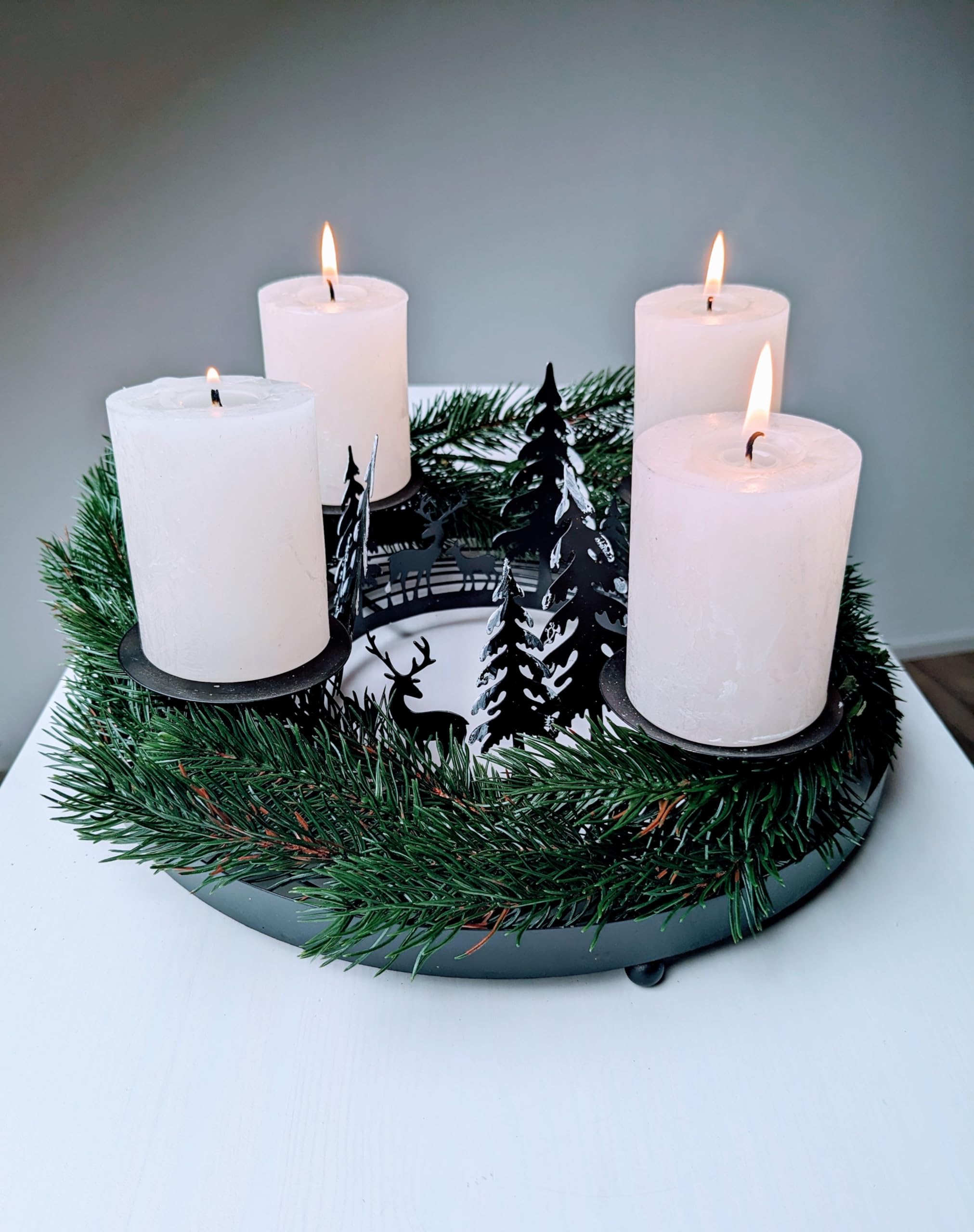 Adventskranz modern Metall mit + 4x Kerzen schwarz weiß rund | Schmucks HOME decona Gestell