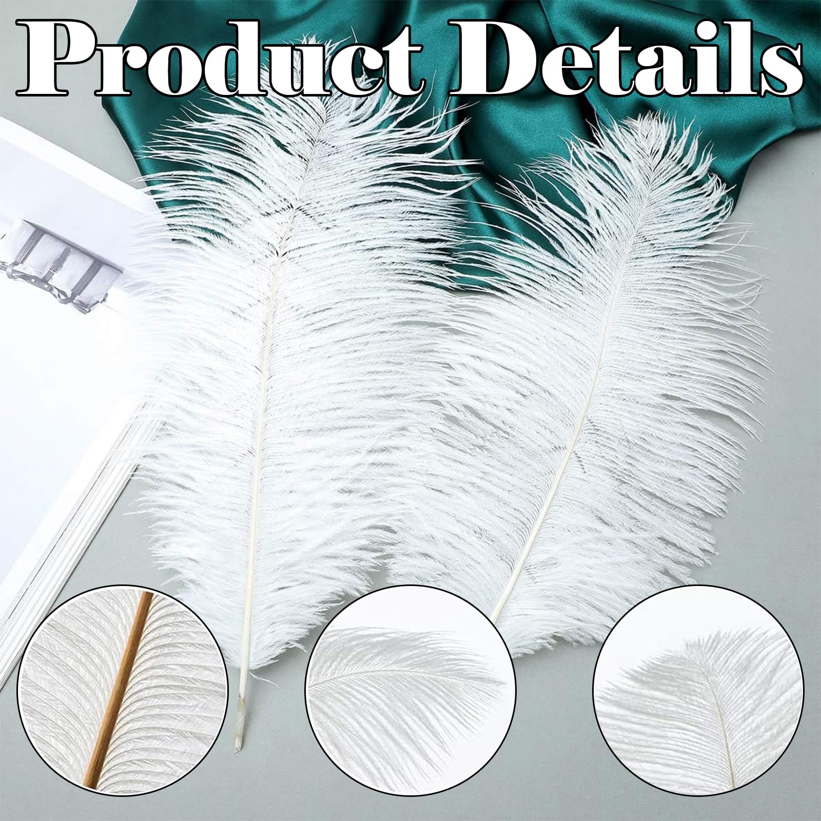 15 Pcs 20-25cm Ostrich Feathers, White Ostrich Feathers, Fluffy and Plump White Feathers - Image 3