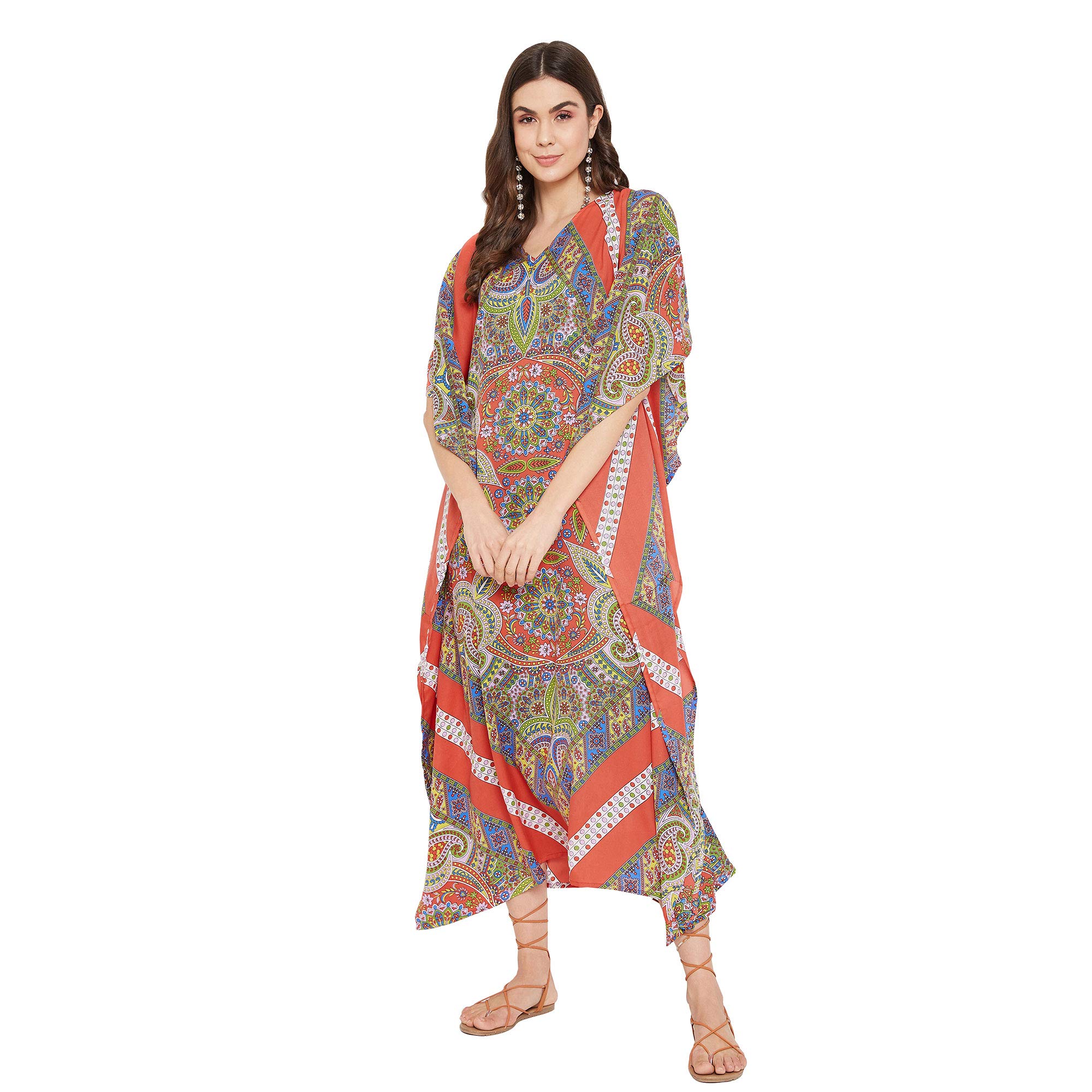 Gypsie Blu Paisley Print Kaftan para las mujeres Poliéster Caftán Vestido Kimono Manga Plus Size Beach Maxi Vestidos - - talla única Más