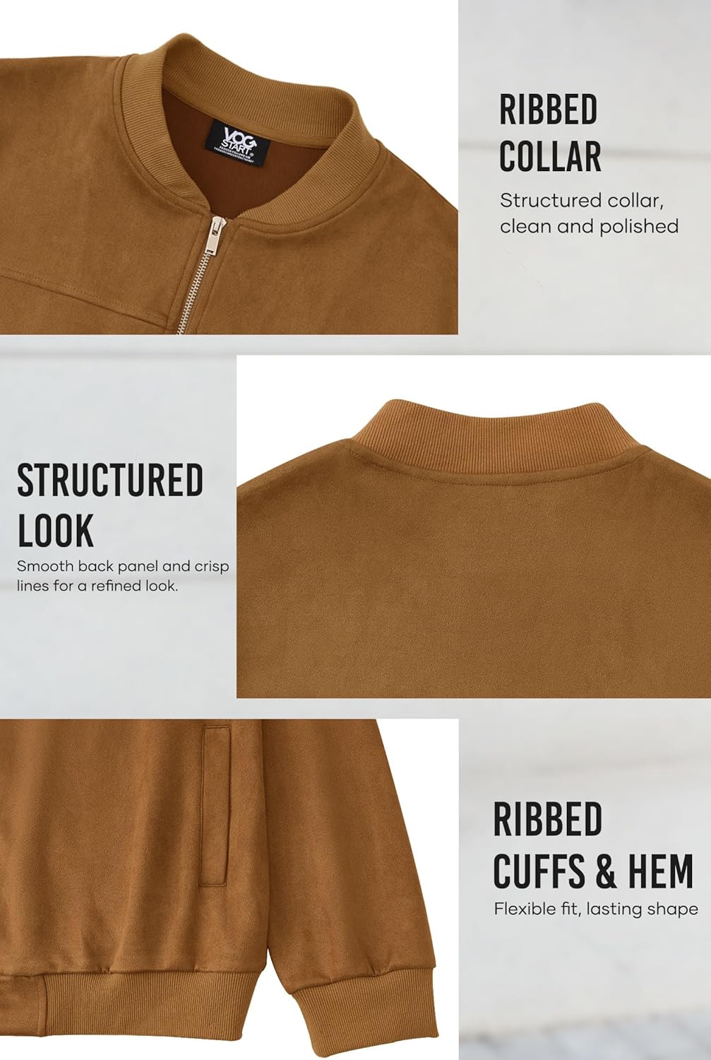 Men’s Bomber Jacket Faux Suede Midweight Casual Full-Zip Flight Coat (S-XXL) - Image 7