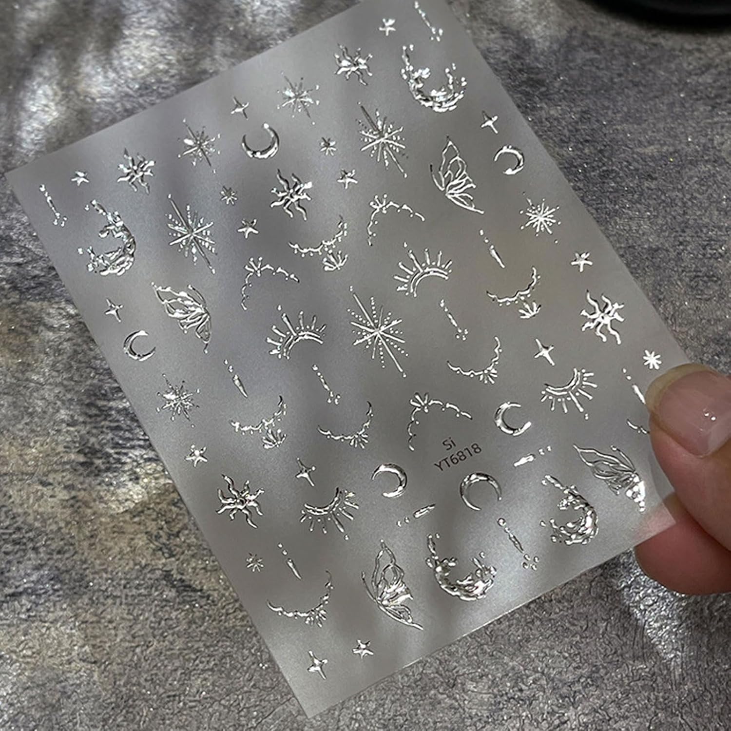 Metallic Silver Gold Nail Art Stickers, 3D Moon Star Butterfly Nail Decals, Holographic Metallic Nail Stickers for Women Girls, DIY Nail Art Supplies Manicure Decorations for Party Daily Use image 5