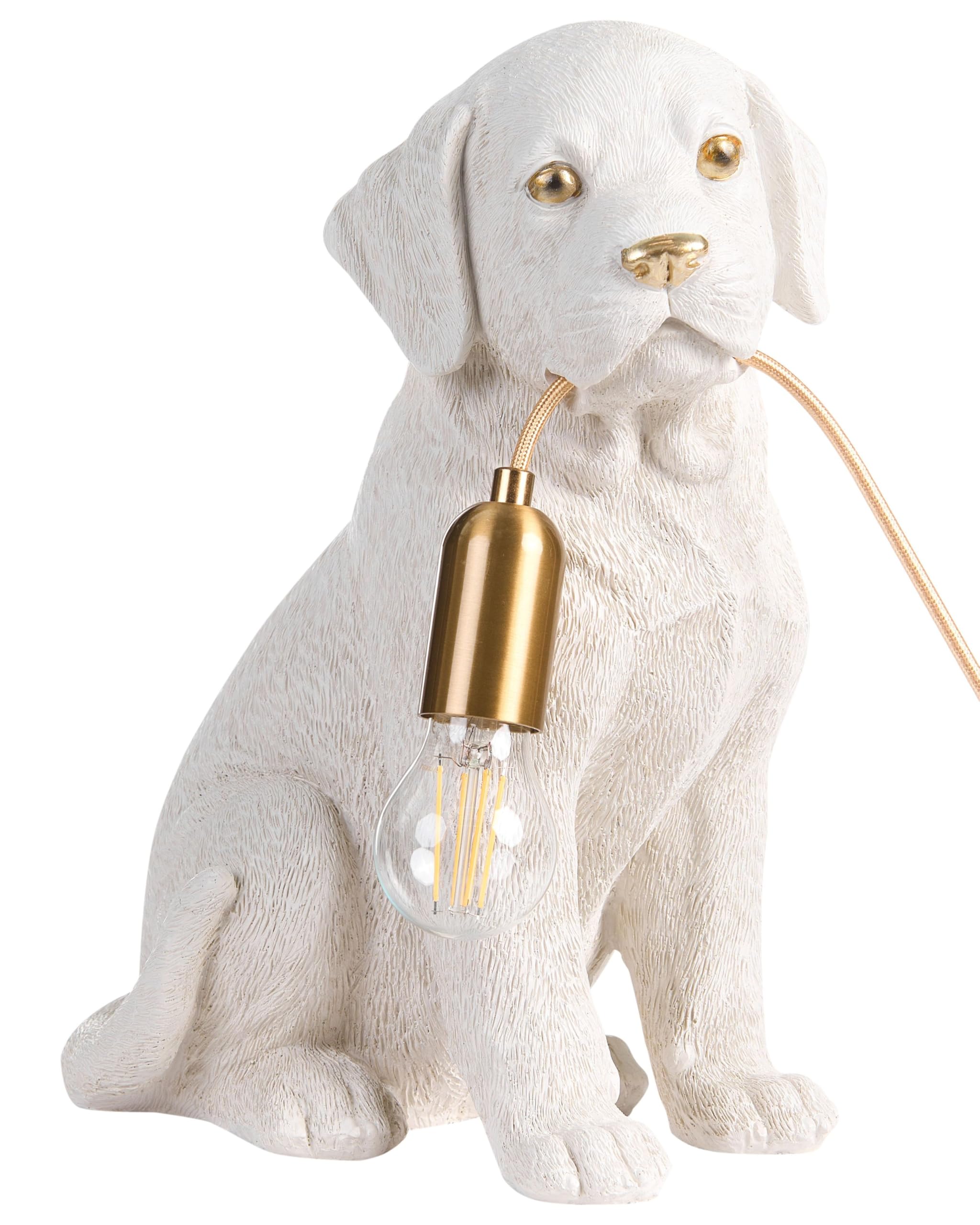 Beliani Tischlampe Kunstharz weiß Glühbirnen-Optik Tiermotiv Hund Labrador Welpe Bruno