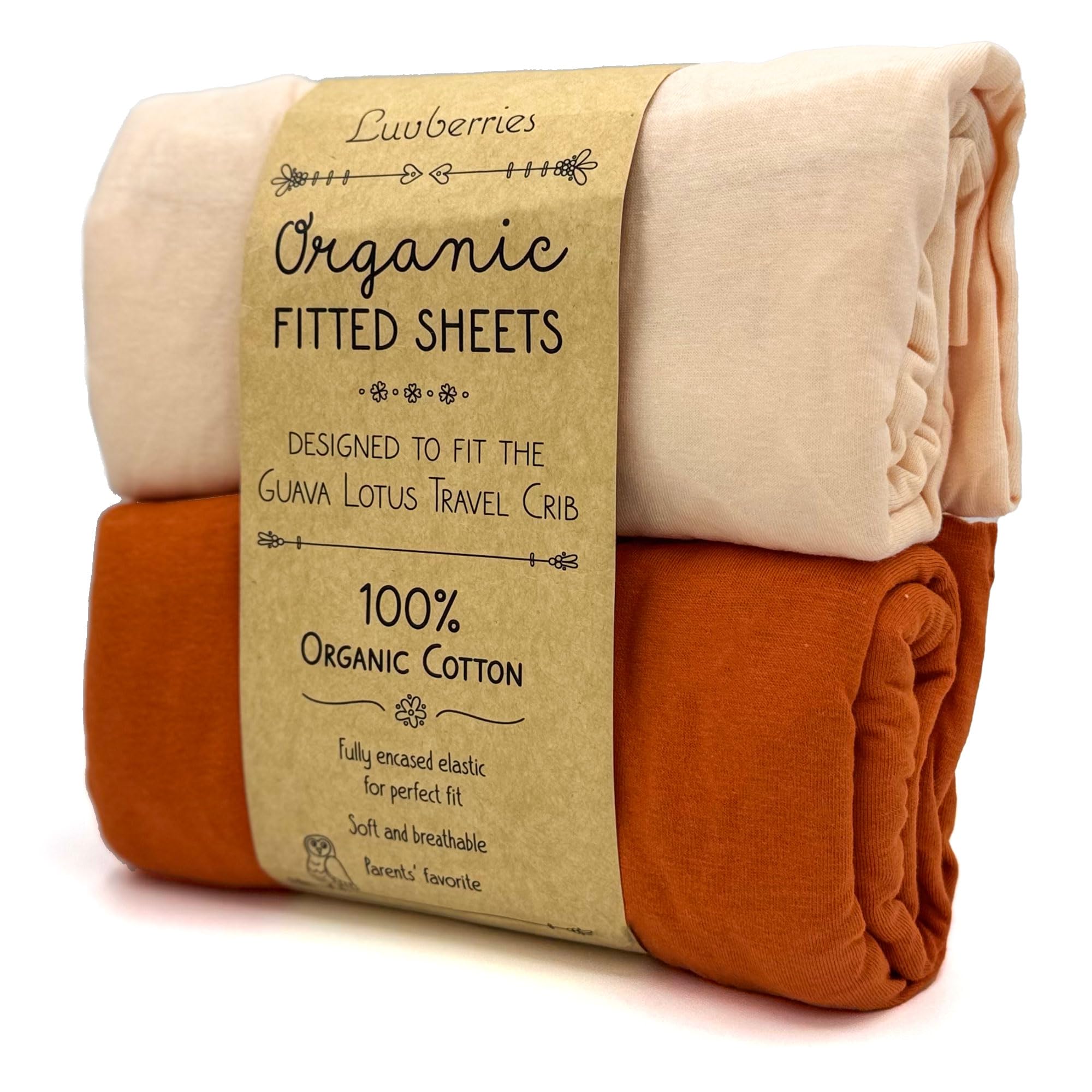 Guava Lotus Travel Crib Sheets (Set of 2) - 100% Organic Cotton Crib Sheets, Baby and Toddler, Fitted Crib Sheets, for Boys & Girls (for The New 4 TAB Mattress ONLY) (Peach Tones)