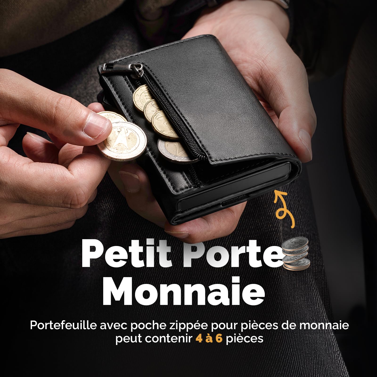 AirTag Portefeuille pour Homme avec Blocage RFID, Compact Air Tag pour 12 Cartes, Porte-Monnaie Pop-up avec Compartiment à Monnaie et 2 fenêtres d'identité, Noir
