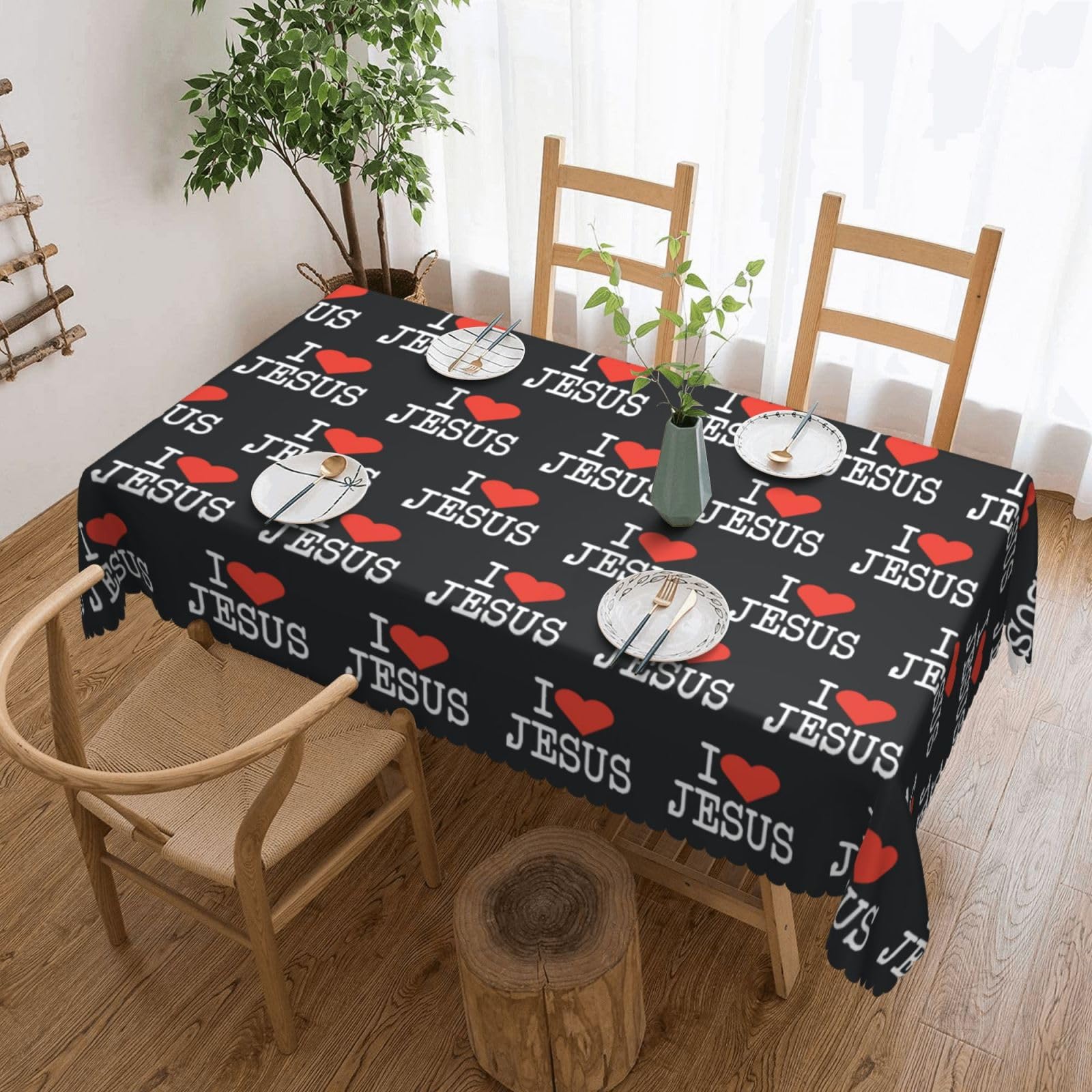 Qzxhhd Black Yeshua Jesus Christian Rectangle Tablecloth Waterproof Anti Stain Table Cloth Cover For Kitchen Dining Farmhouse Party Outdoor Picnic Camping 54X72in