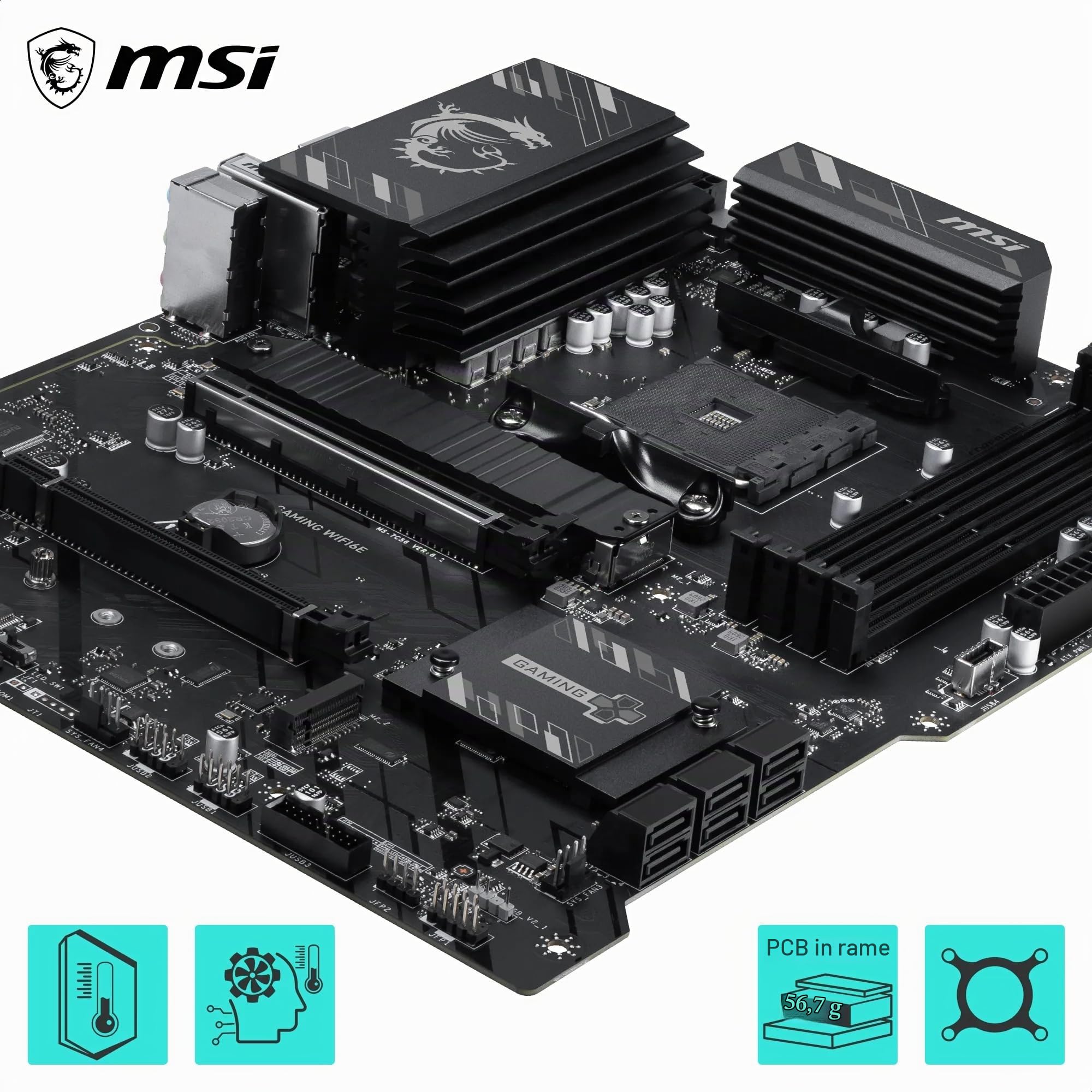 MSI Scheda madre B550 Gaming WIFI6E, ATX - Supporta processori AMD Ryzen serie 5000, serie 5000 G, 4000 serie G e 3000, AM4 - DDR4 Memory Boost 4800+MHz/OC, PCIe 4.0 x16, M.2 Gen4, 1G LAN