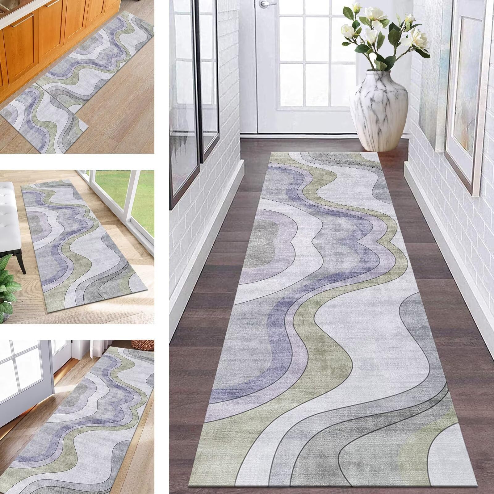 Tapis pour couloir et salon abstrait violet pour une entrée accueillante
