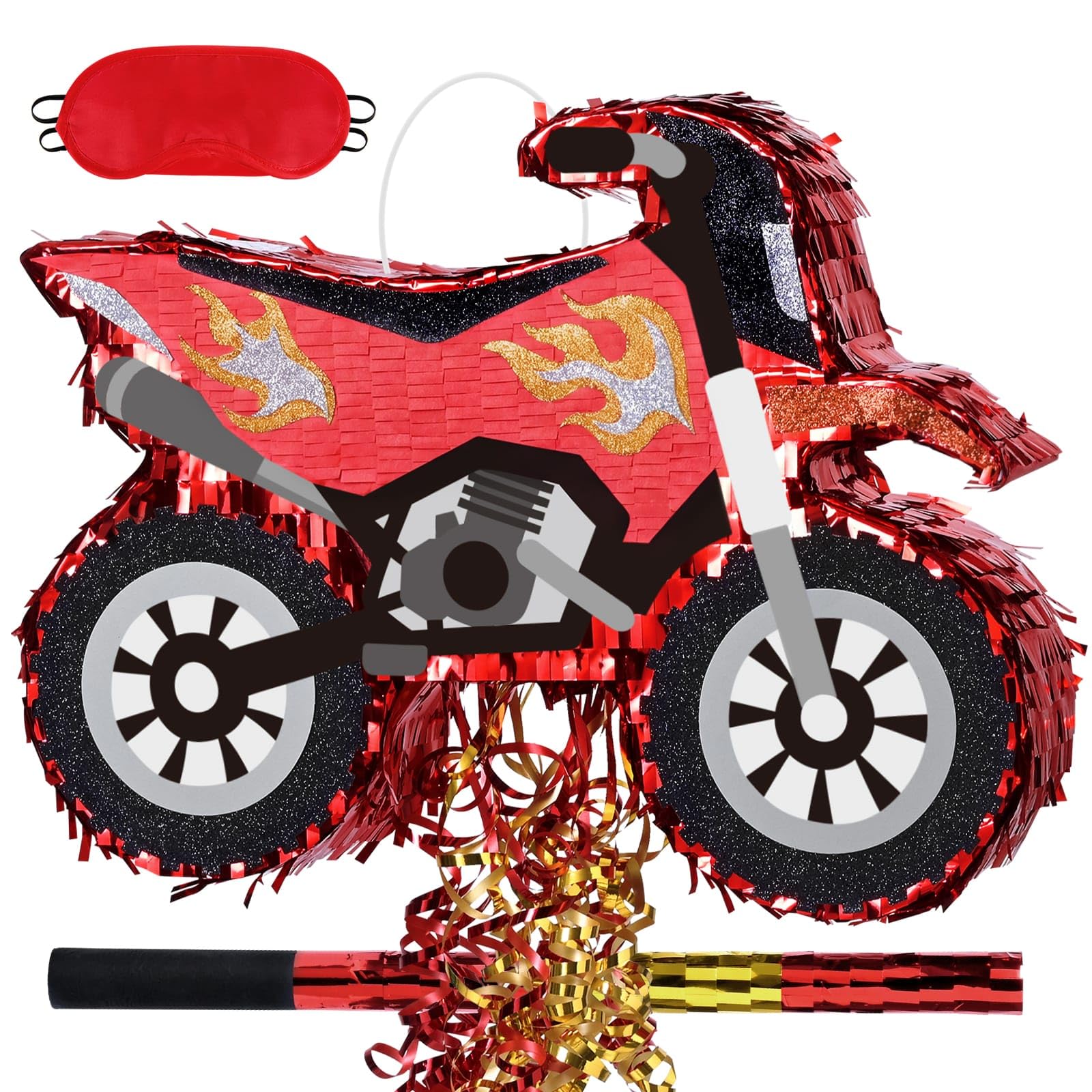WERNNSAI Red Motorcycle Pinata - Racing Dirt Bike Party Decorations Dirt Bike Pinata with Stick and Blindfold for Birthday Two Fast Motocross Theme Party Supplies Bachelor Decorations — image 1
