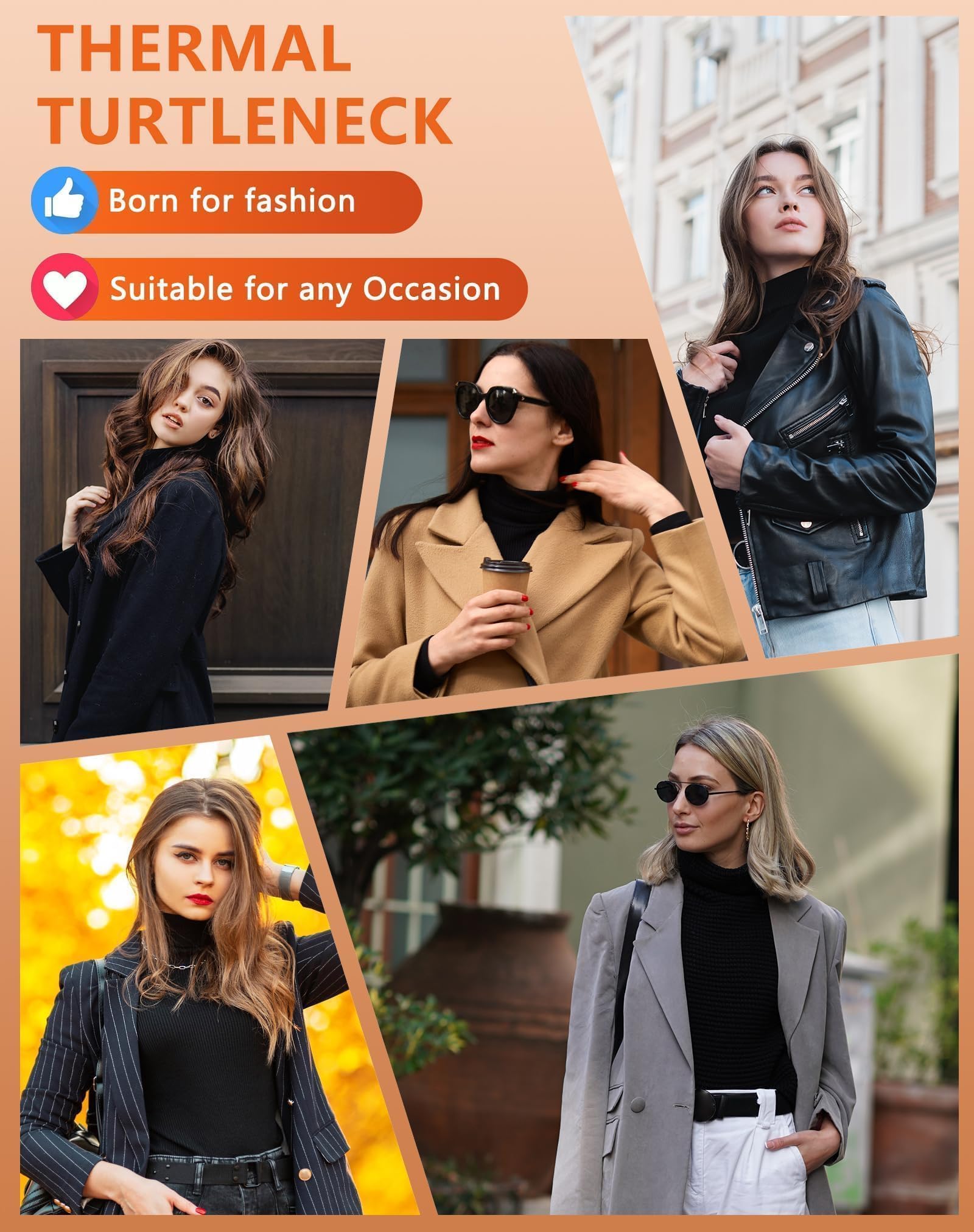 Dalavch Thermo-Rollkragen-Shirts für Damen, Rollkragen-Shirts, Fleece-gefüttert, Kompressions-Langarm-Unterhemden, 4 Stück