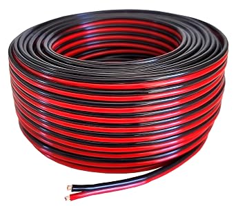Pure Copper 14 AWG American Wire Gauge Stranded OFC Flexible Red Black 2 Conductor Bonded Zip Cord Automotive Power Speaker Cable for Car Audio Amplifier LED Trailer Light Harness Wiring 100 Feet