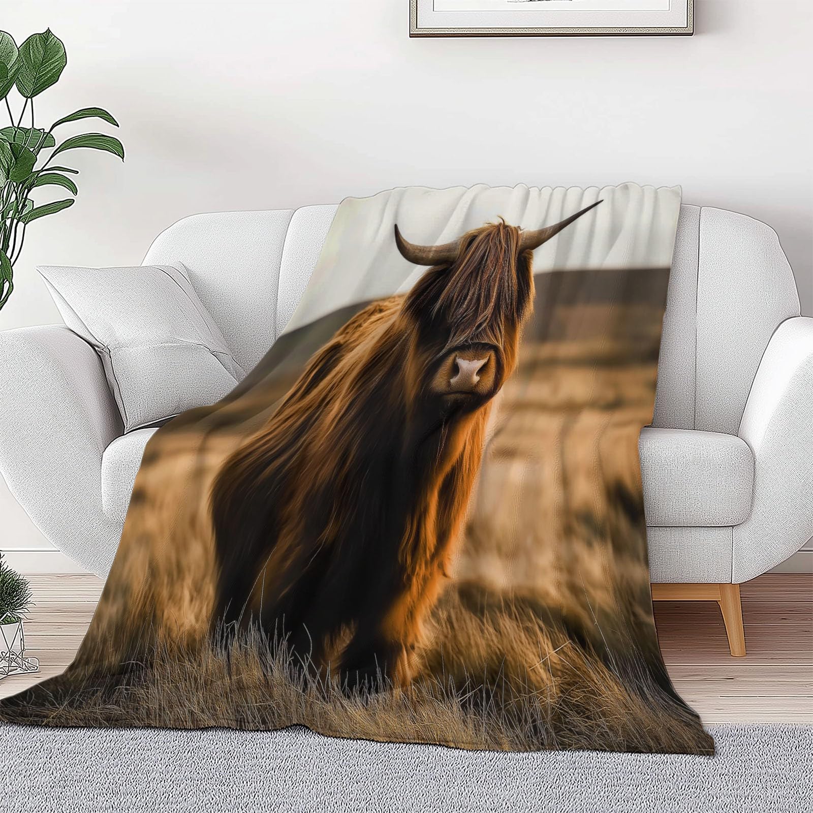 Koc 200 x 200 cm szkocki bydło góralskie gruby ciepły koc sherpa, miękki i puszysty flanelowy koc khaki, narzuta na sofę do spania w biurze