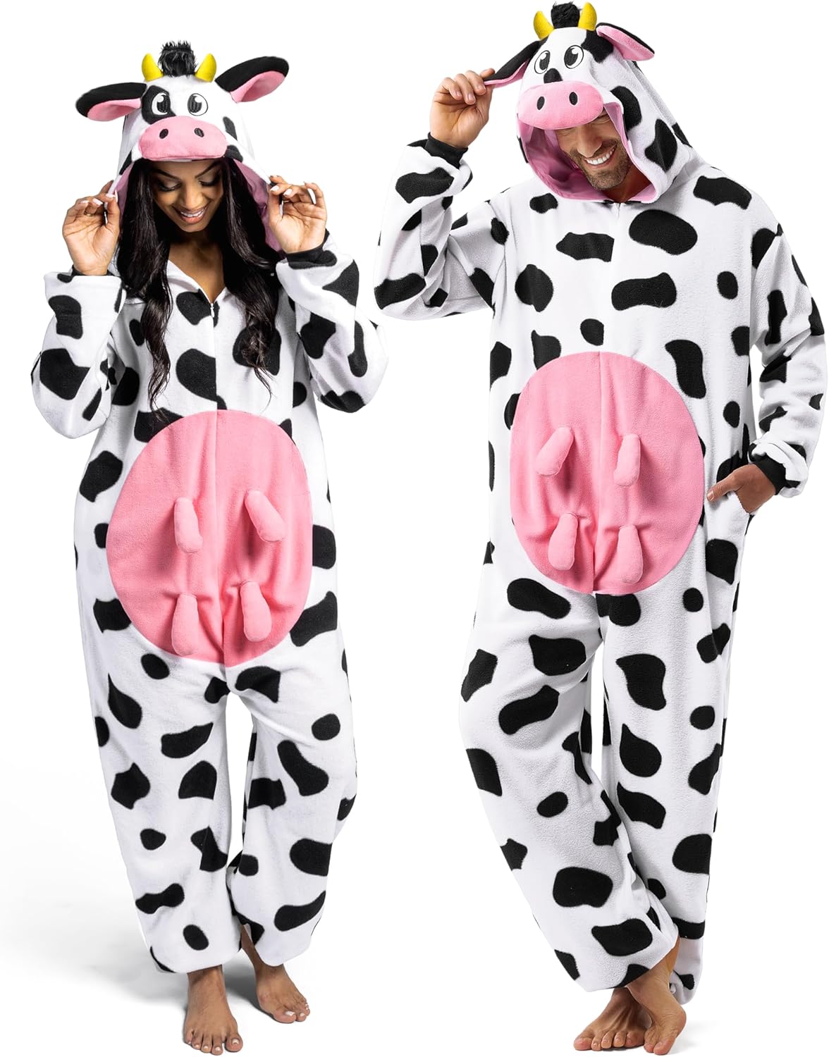 Spooktacular Creations Cow Pajamas, Plush Cow Costume Hooded, Halloween Costume Sleepwear for Cosplay Themed Parties
