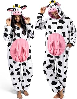 Cow Pajamas, Plush Cow Costume Hooded, Halloween Costume Sleepwear for Cosplay Themed Parties