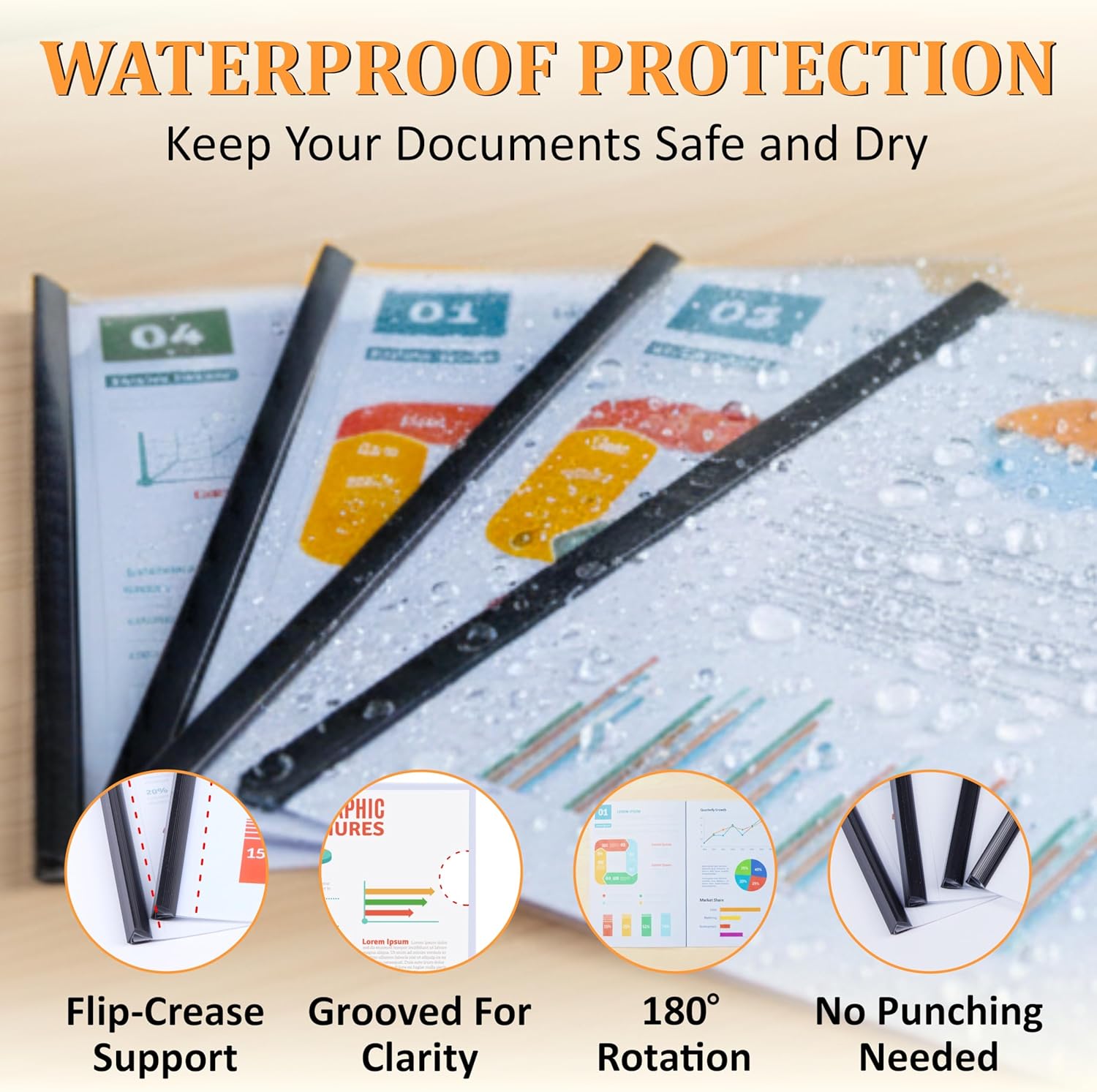 50 Pack Report Covers with Sliding Bar - Clear Plastic Presentation Folders for A4 & Letter Size Paper, 70 Sheet Capacity File Document Binder for School, Office, Resume & Business Use