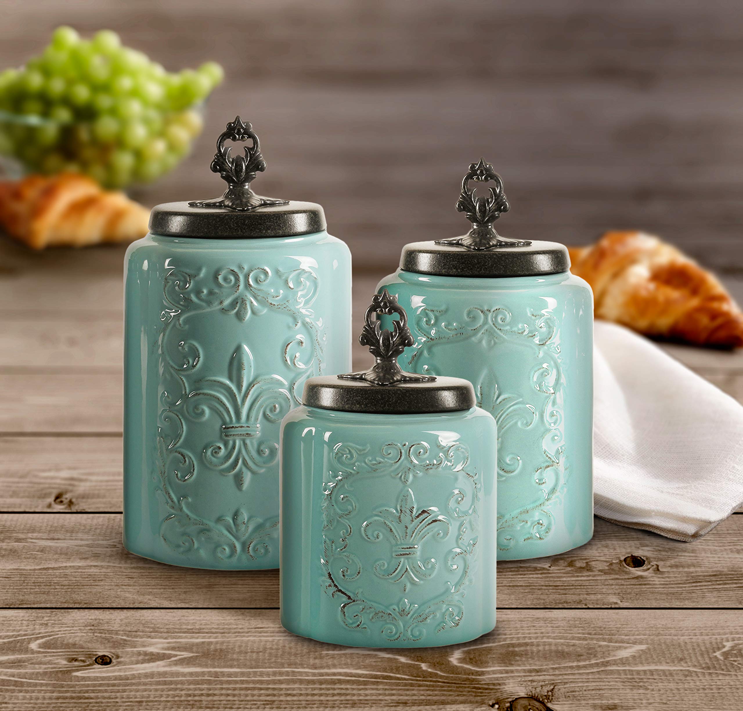 Amazon.com: American Atelier Blue Antique Canister Set 3-Piece