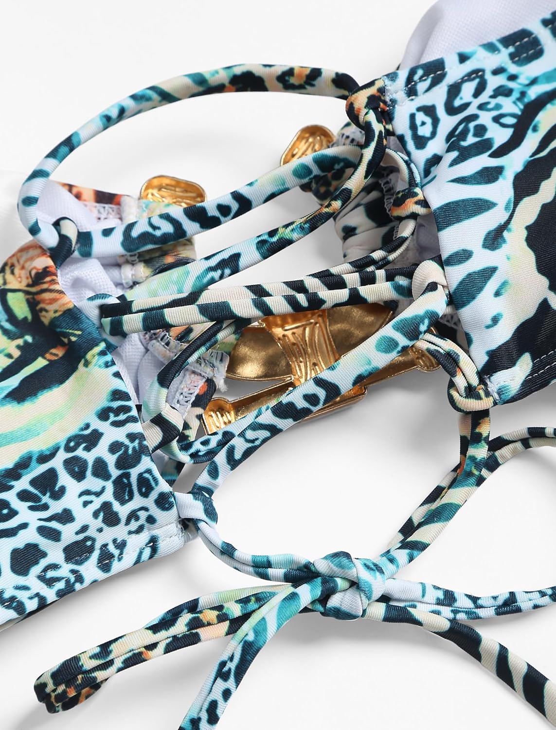 ZAFUL Women's Bandeau Bikini Shiny Metal Ring Decor Lace Up Tied Side High Cut Strapless Swimsuit - Image 2