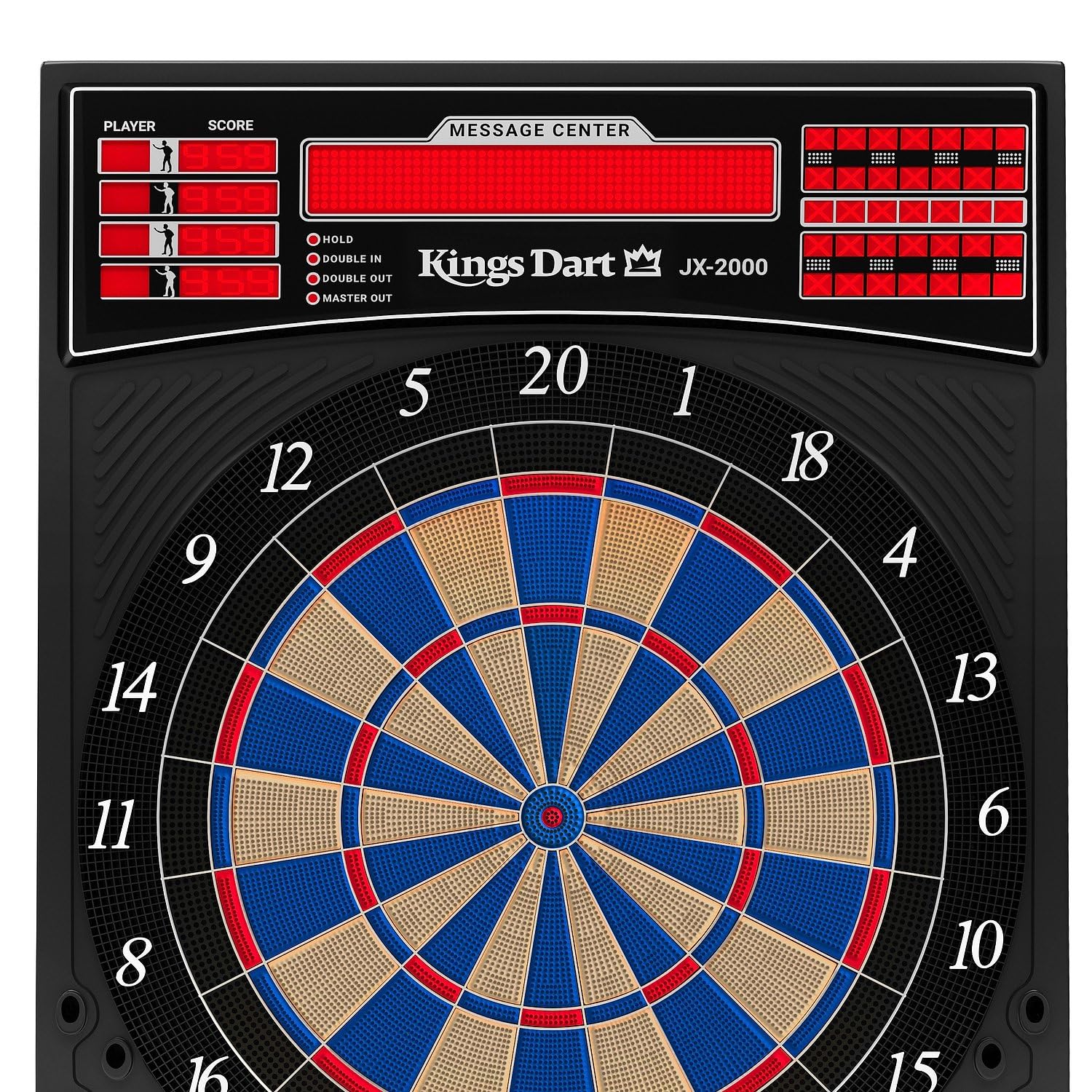 Kings Dart Elektronische Dartscheibe Profi Turnier JX-2000 | Turnierscheibe inkl. 24 Dartpfeilen | 41 Spiele, über 200 Spielvarianten | Laufschrift + Sound | extra dünner Spider