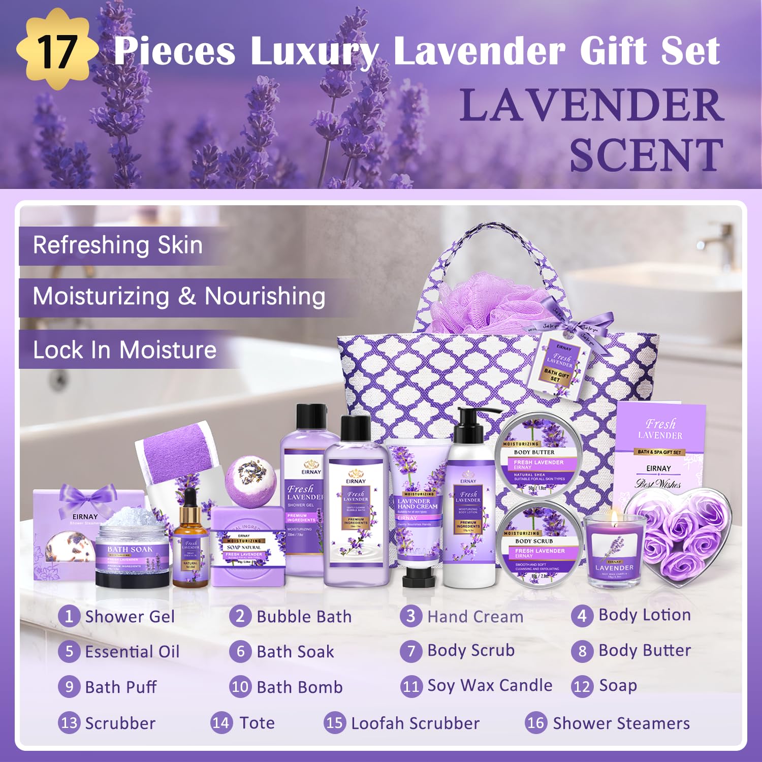 spa gift basket for women lavender items closeup