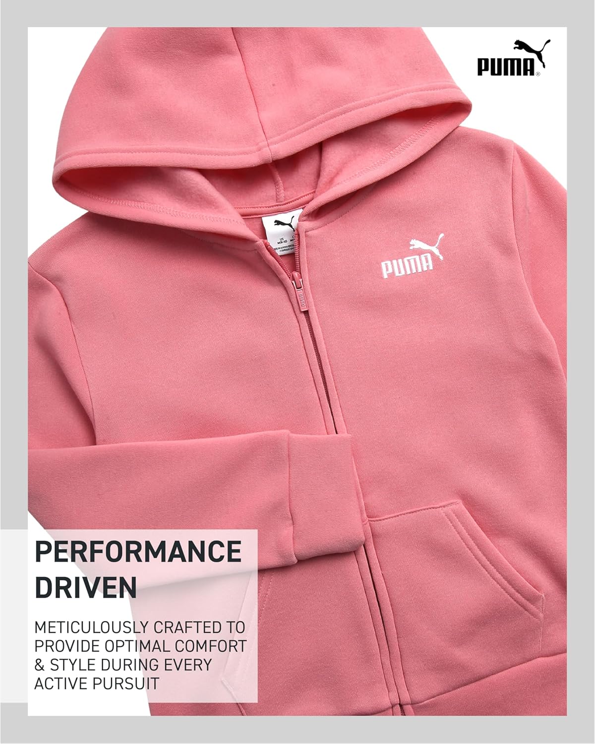 PUMA Active Girls Zip Up Hoodie - Lightweight Soft Fleece Hooded Girls Sweatshirt Kids Youth Hoodies for Teen Girls (7-16) - Image 3