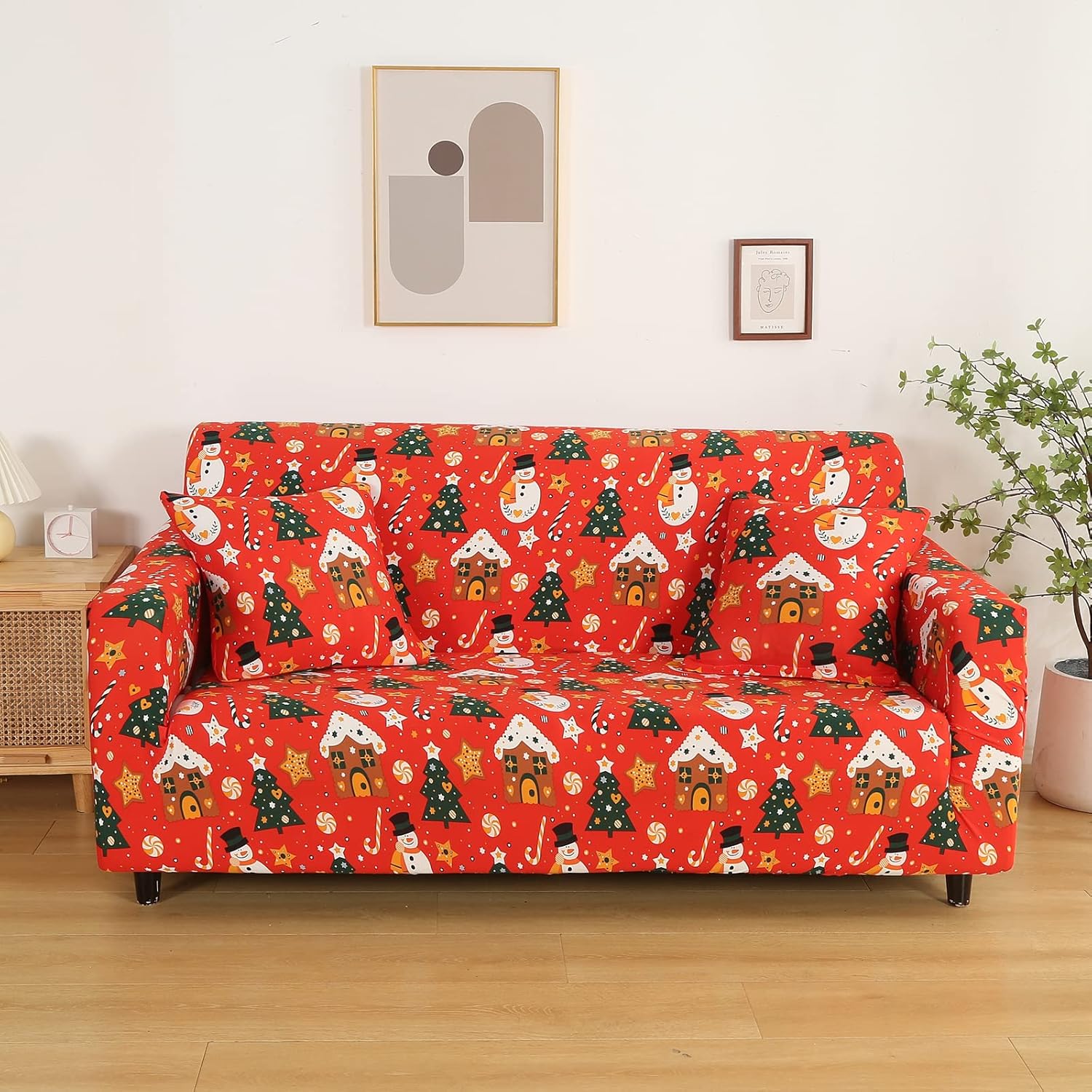 Djoymock Christmas Stretch Sofa Cover Slipcover,1Piece