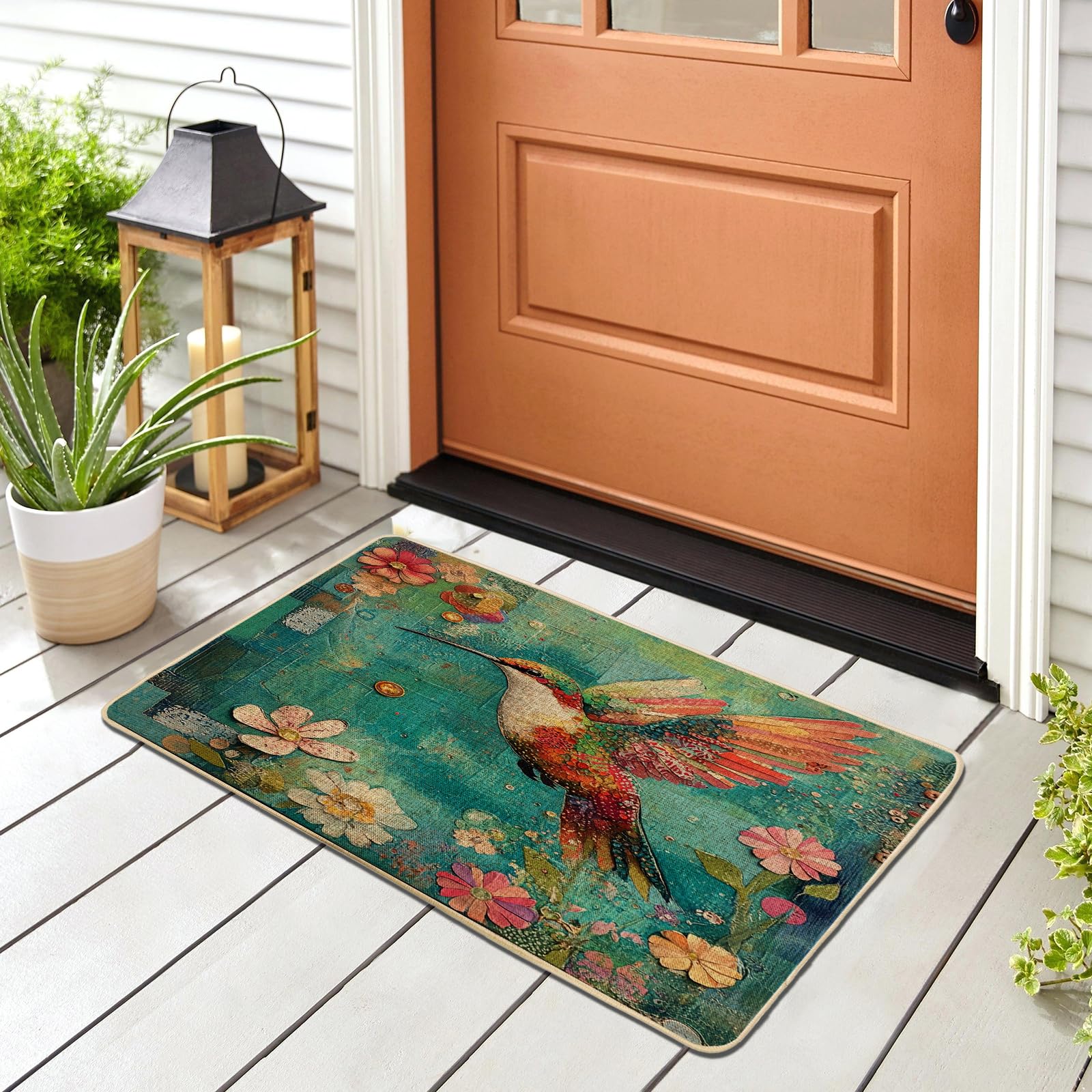 Paillasson noir colibri 73x43 cm - Tapis vintage extérieur et intérieur lavable
