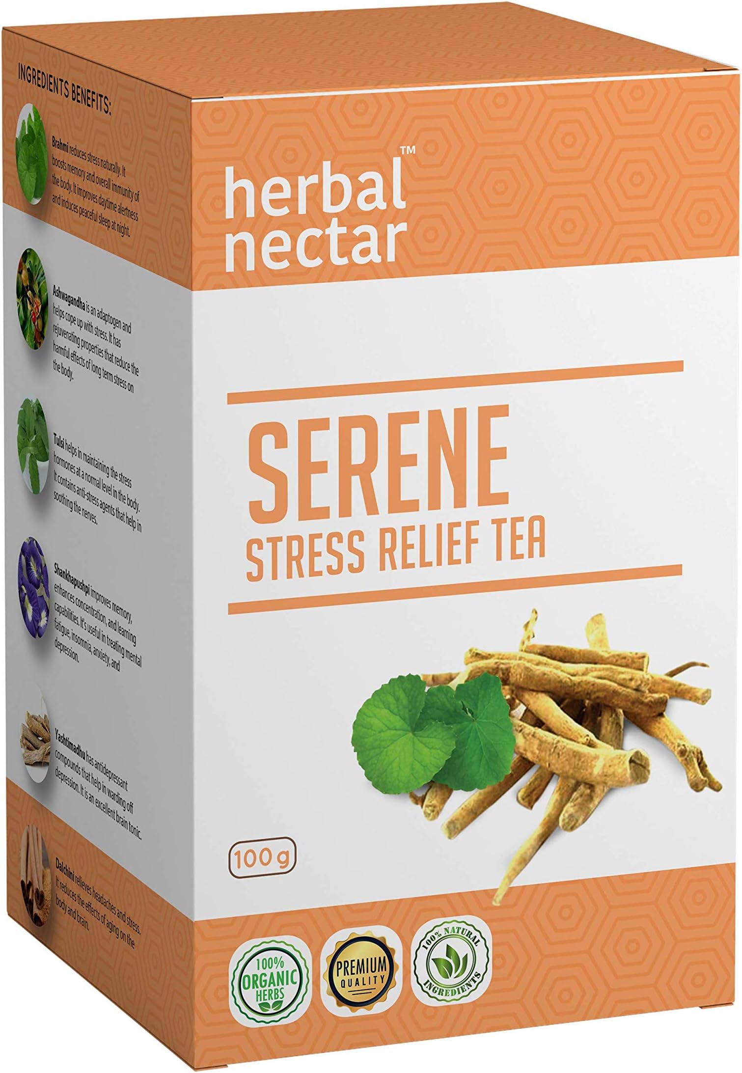 Herbal Nectar Stress Relief Tea, 100g, SERENE (Made with Organic Herbs)