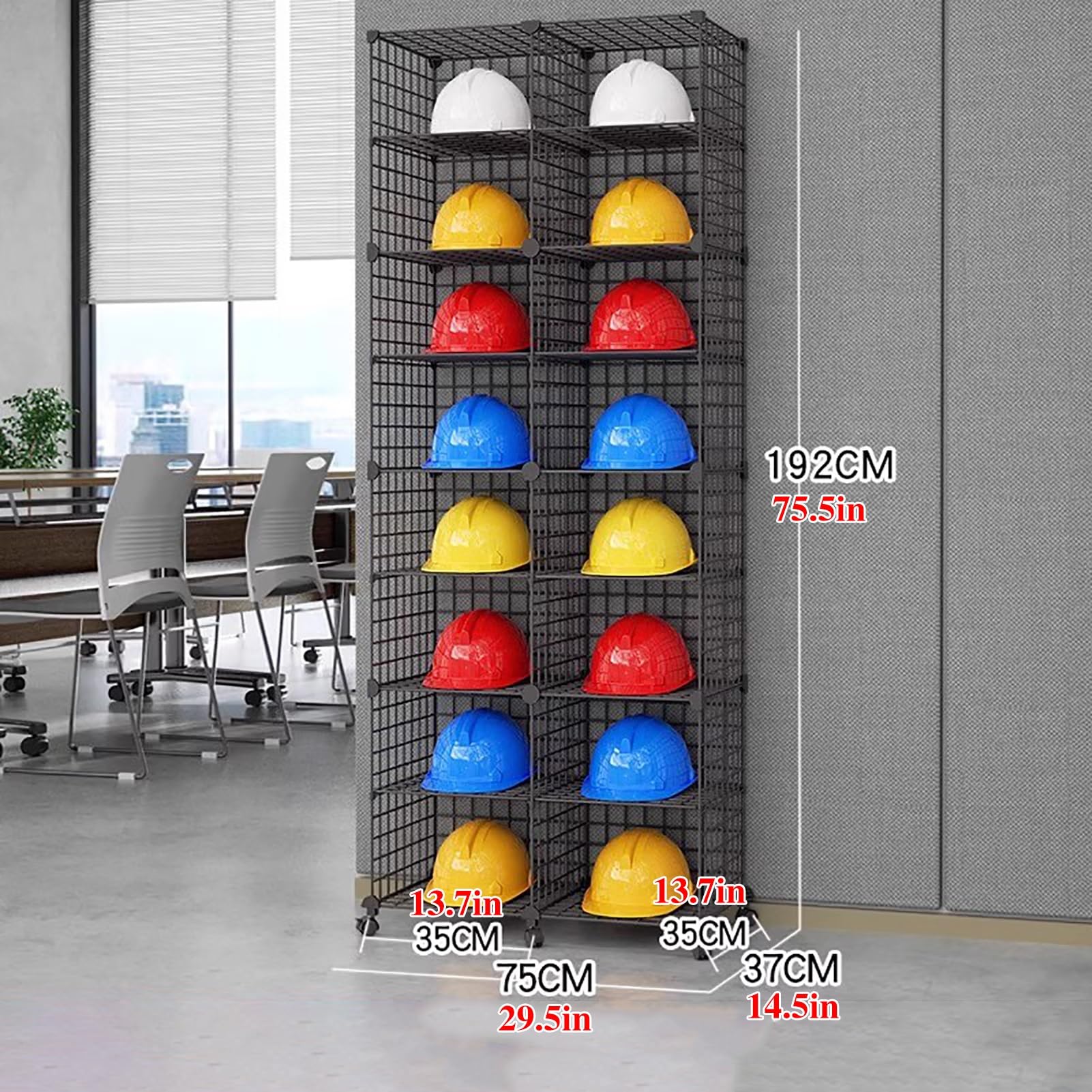 Casco Obra Cajas de Seguridad de Gran Capacidad para Gorras de 6, 12, 18, 24 y 32 Pulgadas. Soporte Móvil para Cascos de Motocicleta para Tiendas de Fábrica en Casa(Black,75x37x192cm)