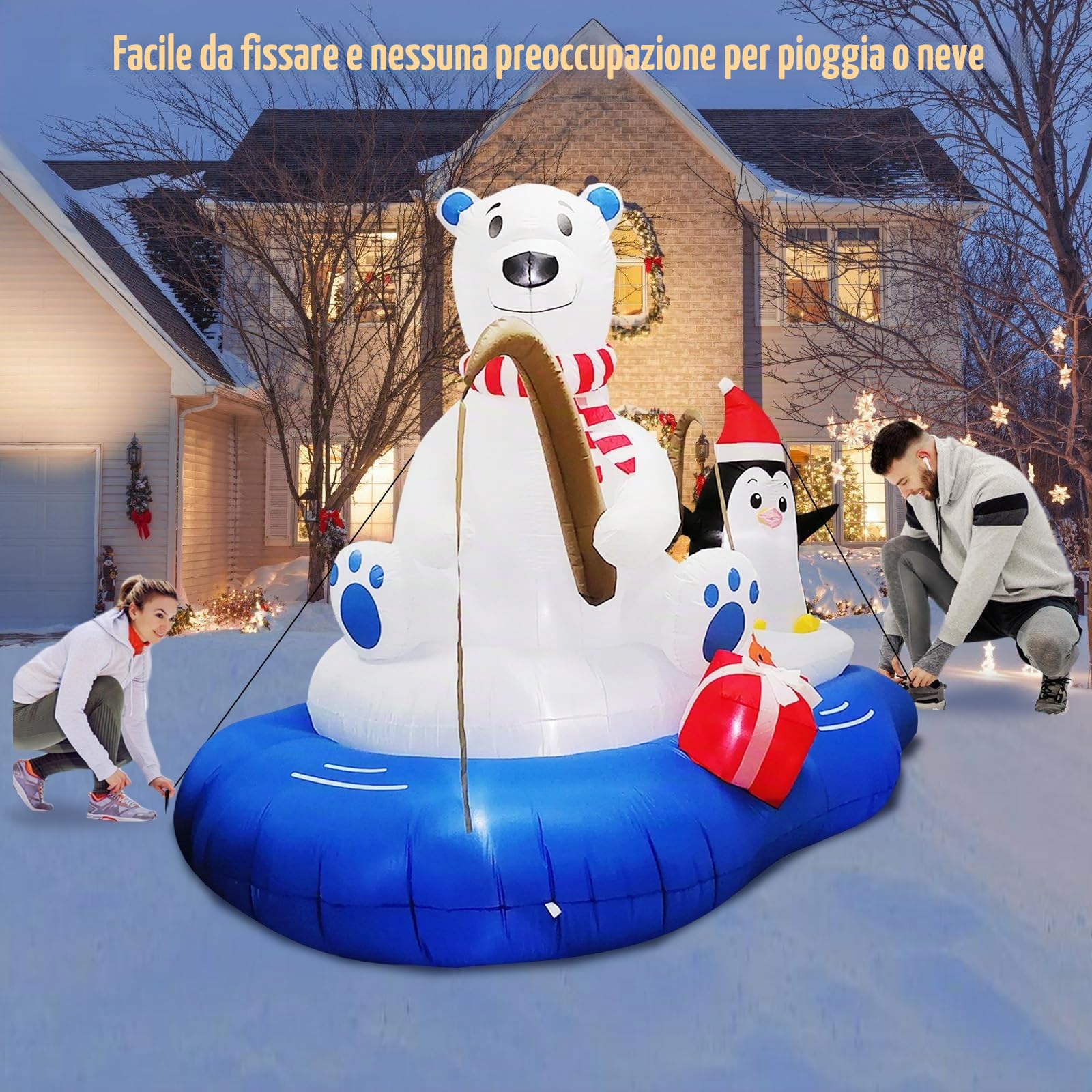 6FT (180CM) Gonfiabili natalizi alti Orso polare che pesca con pinguino, gonfiabili natalizi Orso polare e pinguino per decorazioni natalizie da esterno