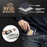 Vista 55 de Travelambo billetera mediana y minimalista de cuero para bolsillo frontal, con bloqueo de interferencia de radiofrecuencia, Verde, Minimalista