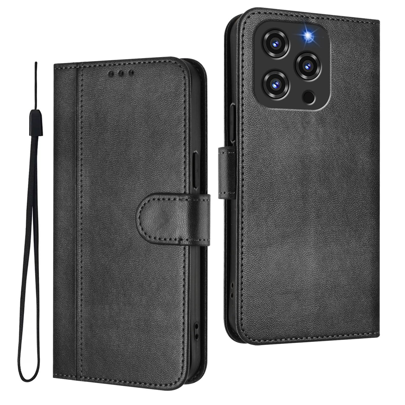 WBWONE Leder-Brieftaschenhülle für Oukitel C3 2025 Hülle mit [Kartensteckplatz] [Standfunktion] Stoßfeste Schutzhülle mit Magnetverschluss - Schwarz