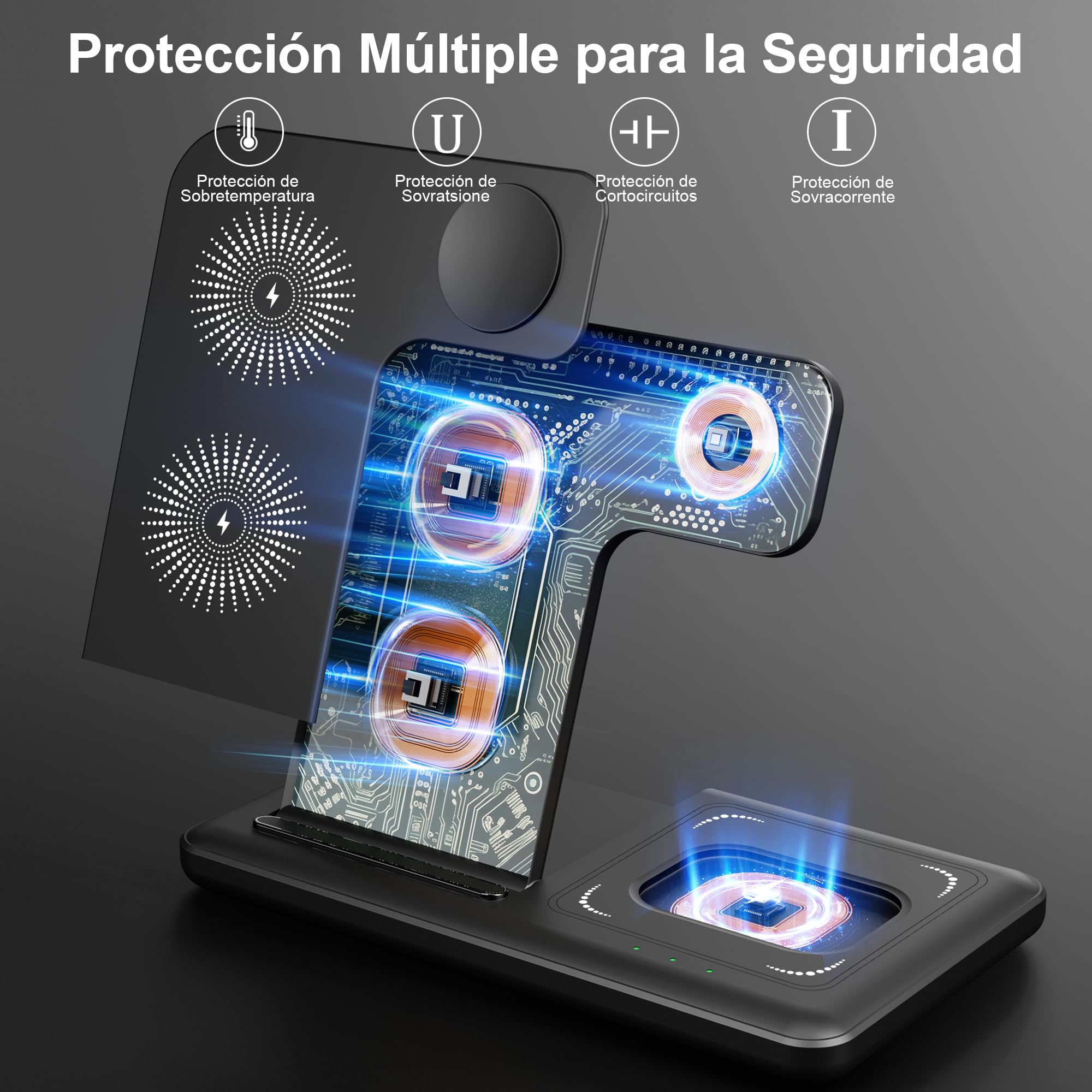 Cargador Inalámbrico 3 en 1, Wireless Charger, Cargador Inalambrico 15W Replacement for iPhone 16/15/14/13/12/Pro/Max/Plus, 3W for Watch Ultra 10/9/8/7/6/5/4/3, 5W for Earbuds 4/3/2/1 Pro LUOATIP