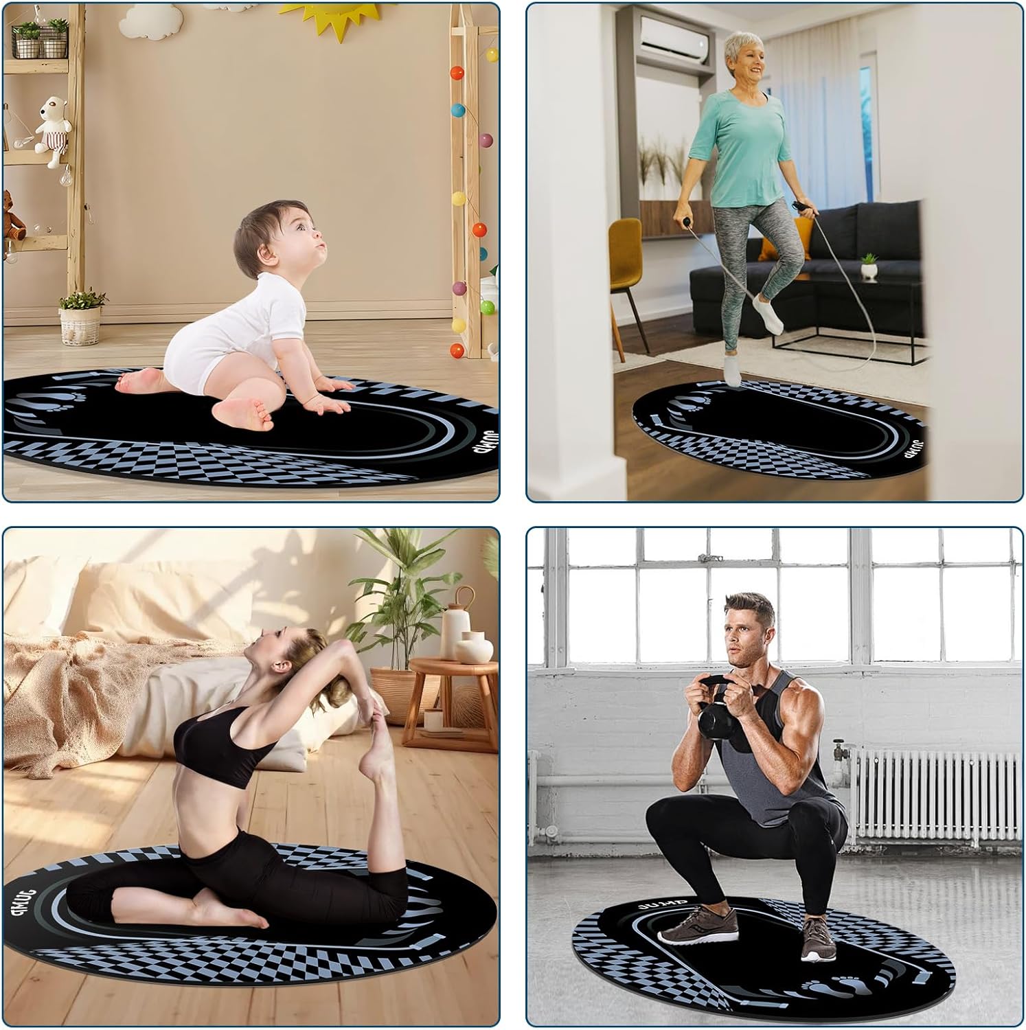 Jump Rope Mat Outdoor Indoor, Oval 52'' x 36'' Non-slip Fitness Exercise Mat, 5mm Shock Absorption Extra Thick Design, Suitable for Home Gym Floor, Concrete Jump Roping