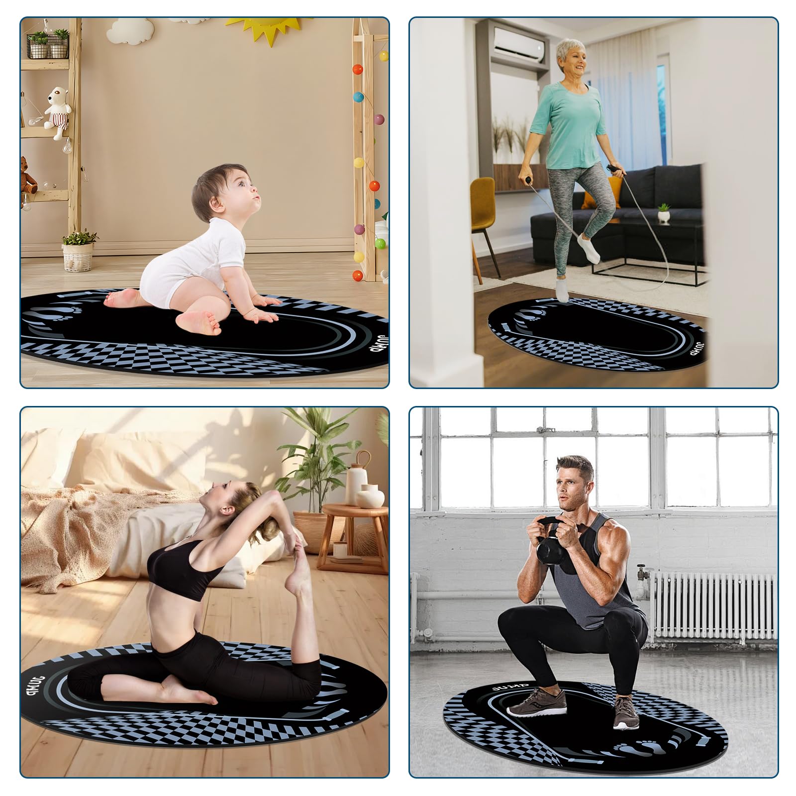Jump Rope Mat Outdoor Indoor, Oval 52'' x 36'' Non-slip Fitness Exercise Mat, 5mm Shock Absorption Extra Thick Design, Suitable for Home Gym Floor, Concrete Jump Roping