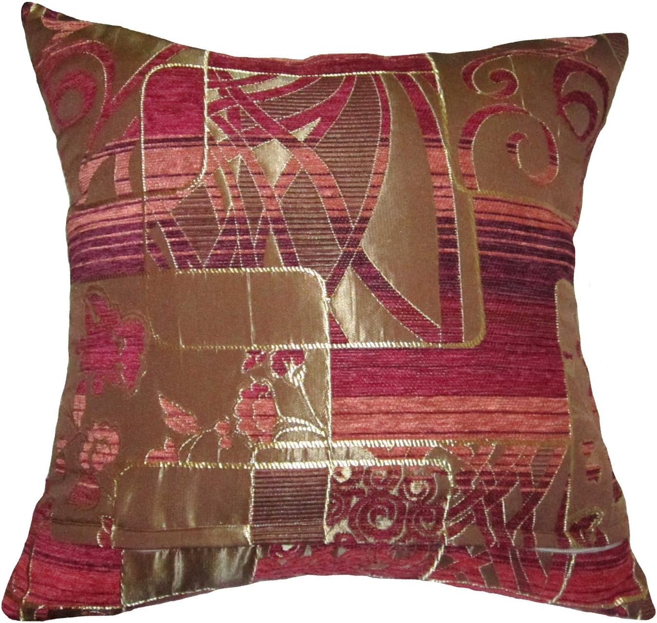 ReynosoHomeDecor Burgundy, Purple, Orange, and Gold Swirls and Squares Chenille Square Decorative Throw Pillow Cover (18"x18")