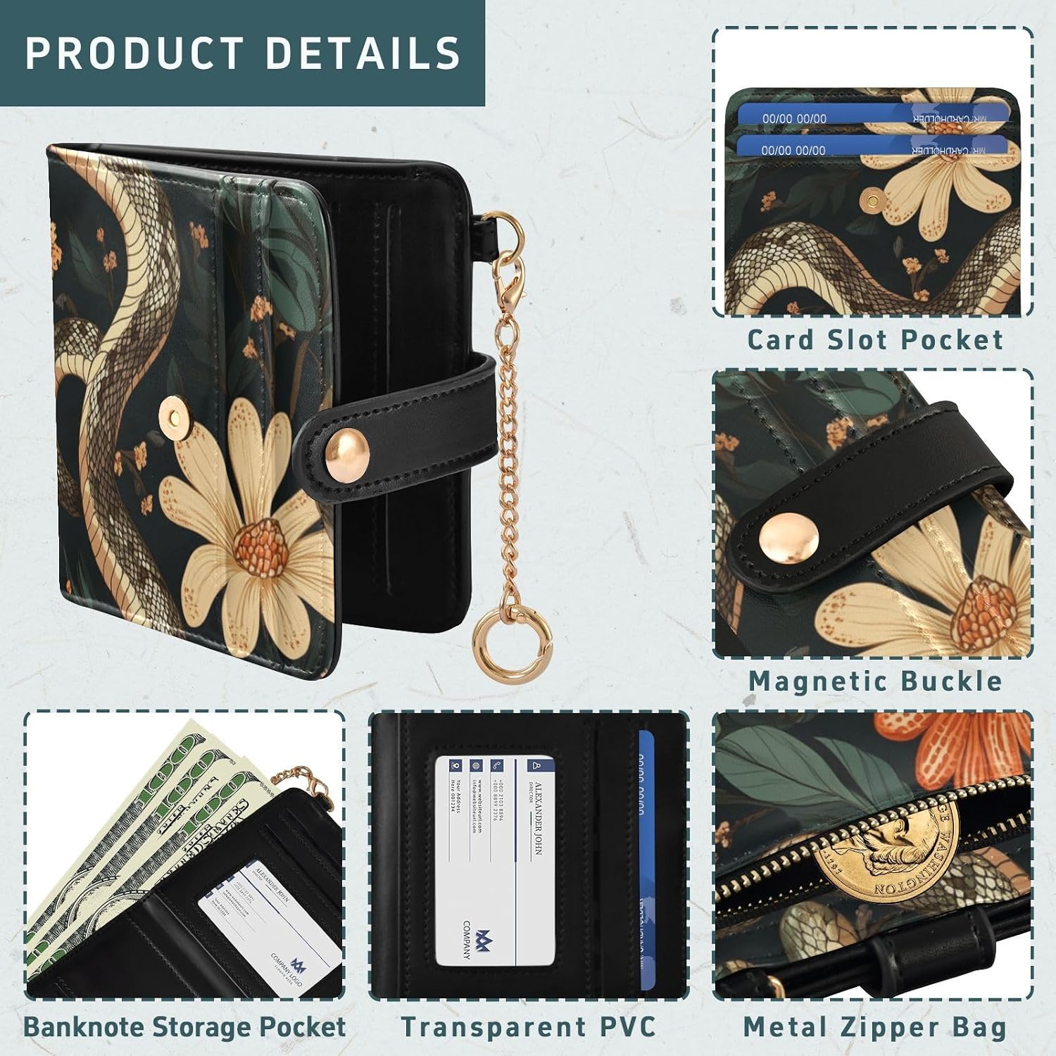 Blossom Brown Snakes Ladies Premium Foldable Wallet Unique PU Leather for Girls Women image 5