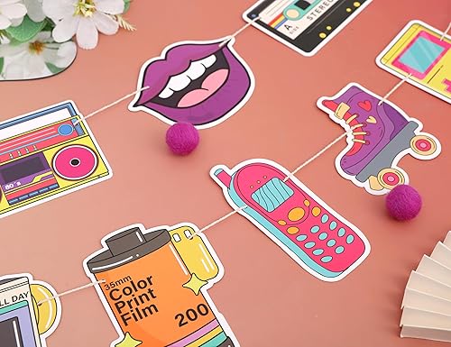 Miniatura 6 de TUTOTU Pancarta de decoración de fiesta de los años 90, decoración de fiesta de despedida de soltera de neón de los 90, pancarta de cumpleaños 90,